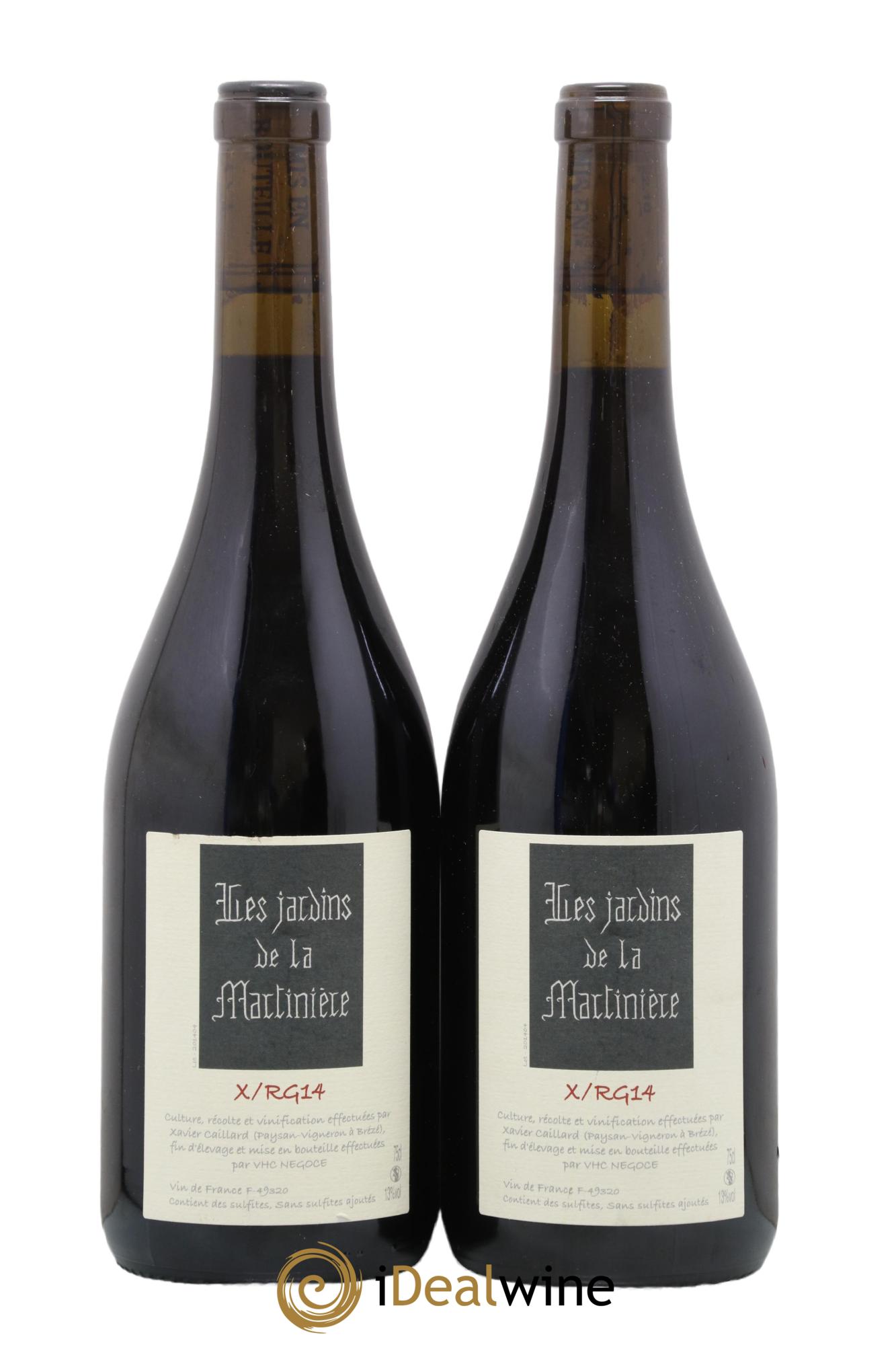 Vin de France X RG Les Jardins de la Martinière Récolté et vinifié par Xavier Caillard et fin d'élevage par les jardins de la Martinière 2014 - Lot of 2 bottles - 0