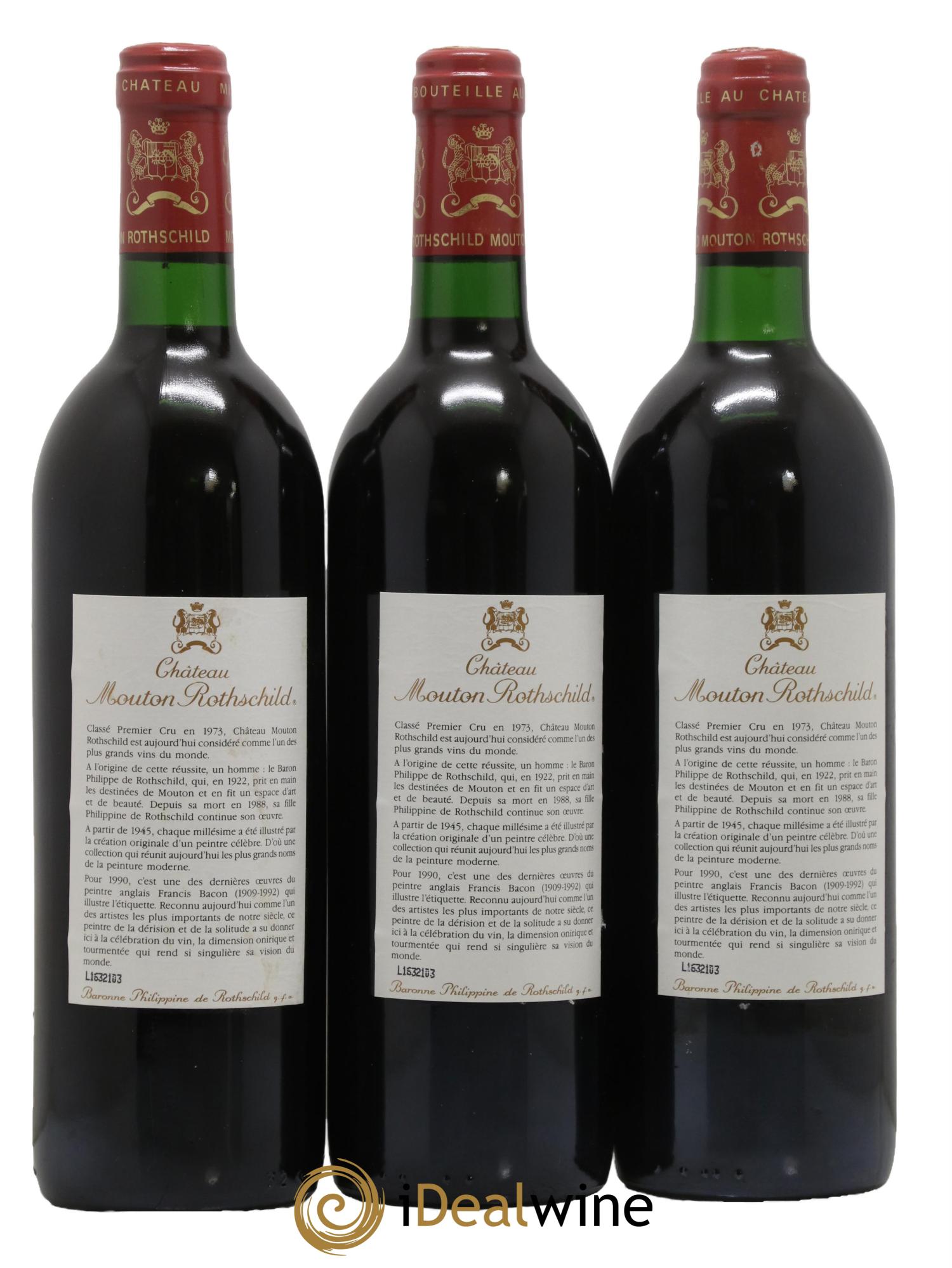 Château Mouton Rothschild 1er Grand Cru Classé 1990 - Lot de 3 bouteilles - 1