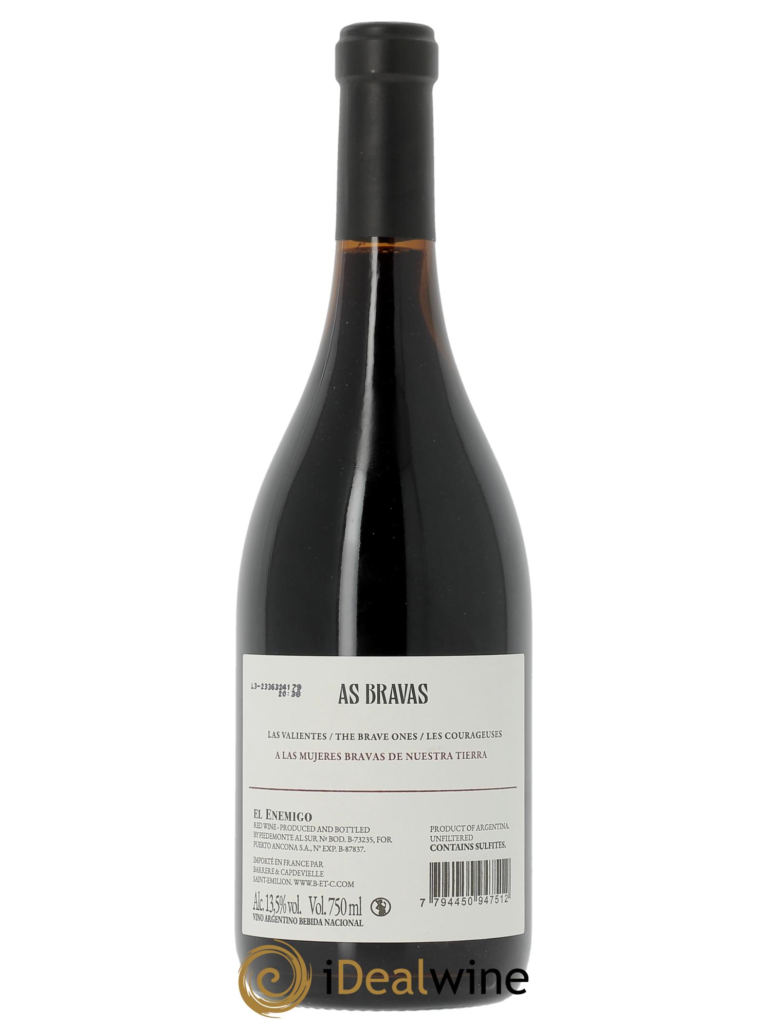 Malbec As Bravas El Enemigo  2016 - Lot de 1 bouteille - 1