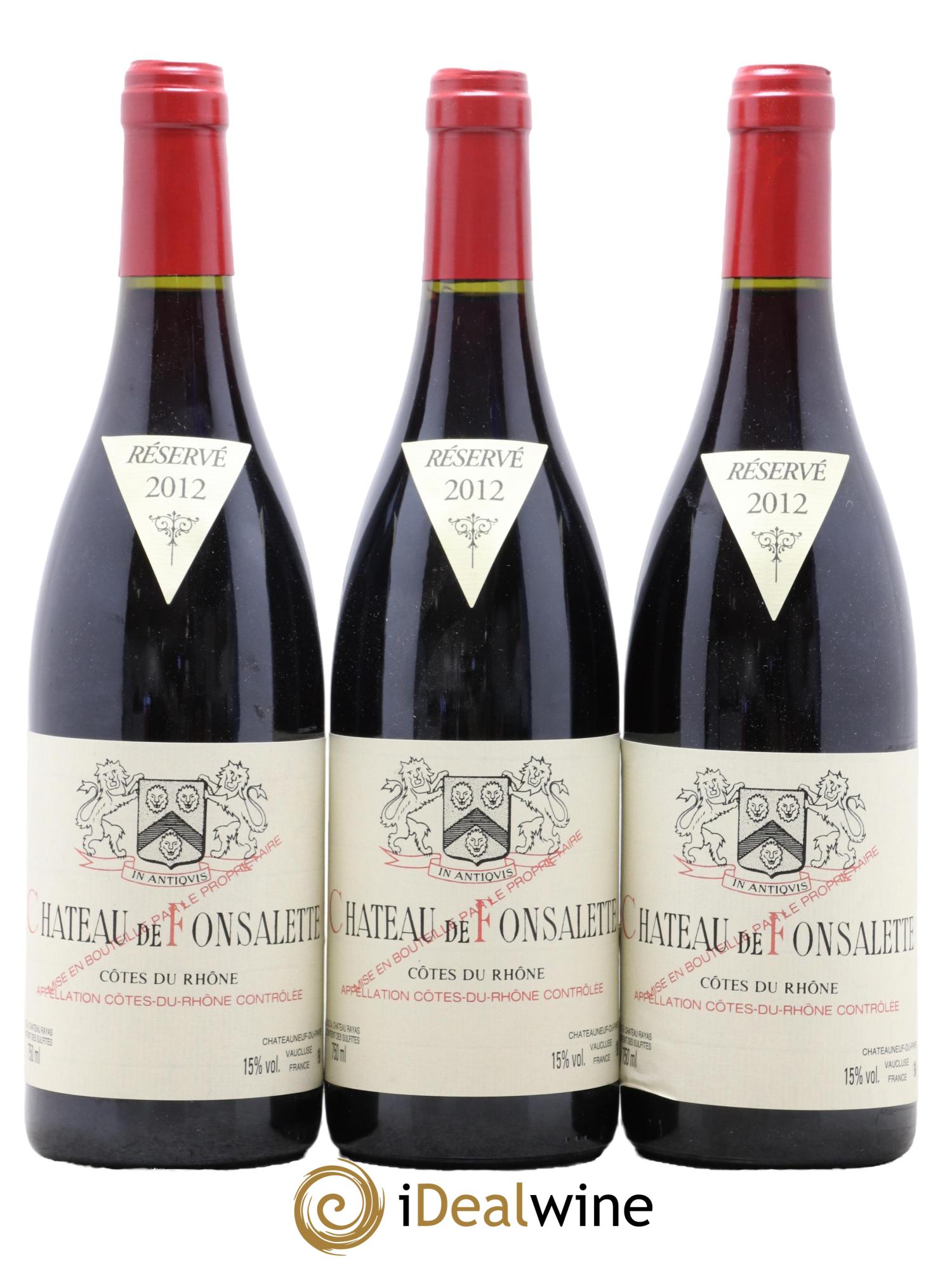 Côtes du Rhône Château de Fonsalette Emmanuel Reynaud 2012 - Lot de 3 bouteilles - 0