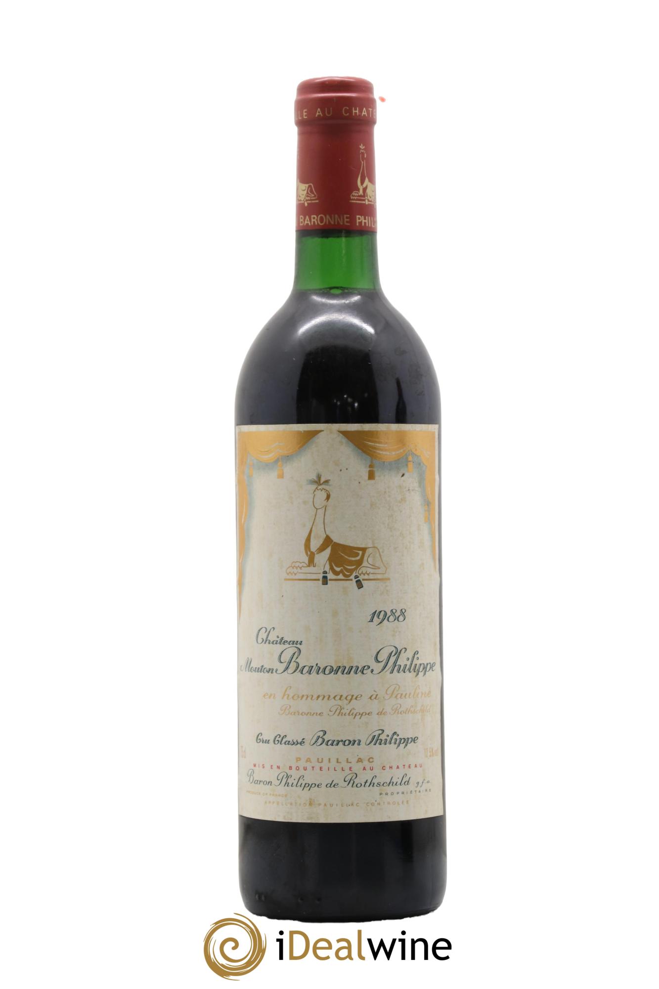 Château d' Armailhac - Mouton Baron(ne) Philippe 5ème Grand Cru Classé  1988 - Lot de 1 bouteille - 0