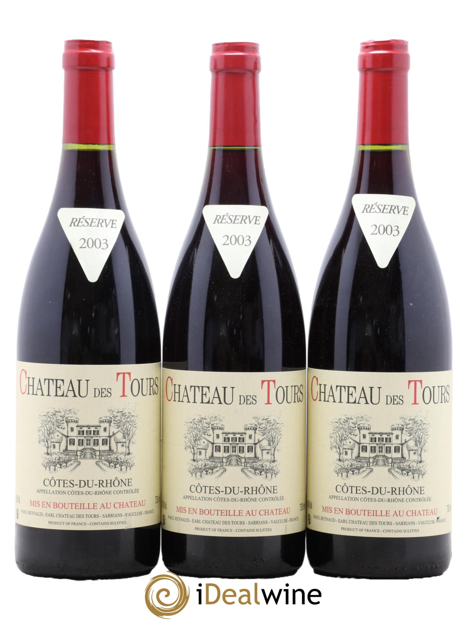 Côtes du Rhône Château des Tours Emmanuel Reynaud 2003 - Lot de 3 bouteilles - 0