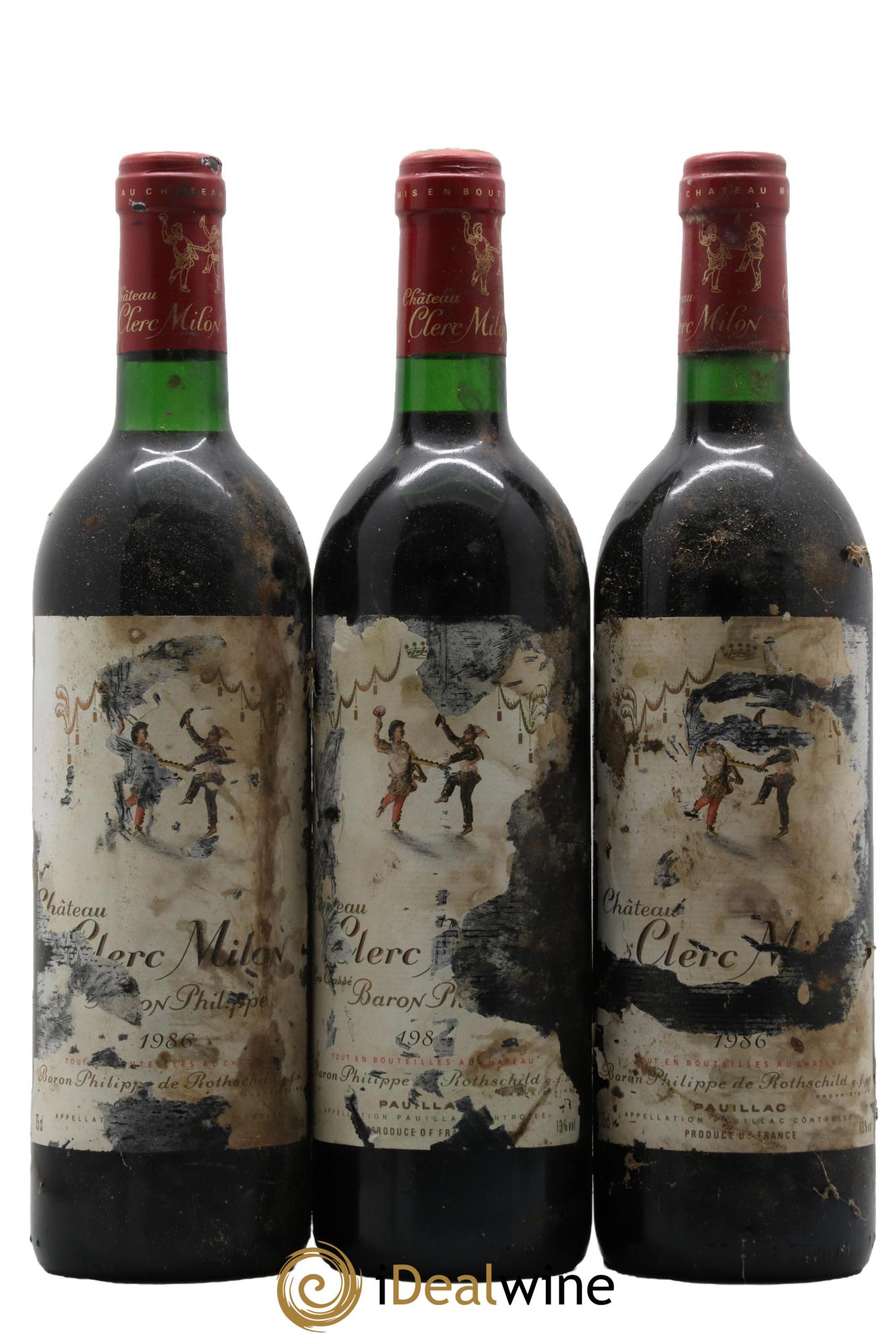 Château Clerc Milon 5ème Grand Cru Classé 1986 - Lot de 3 bouteilles - 0