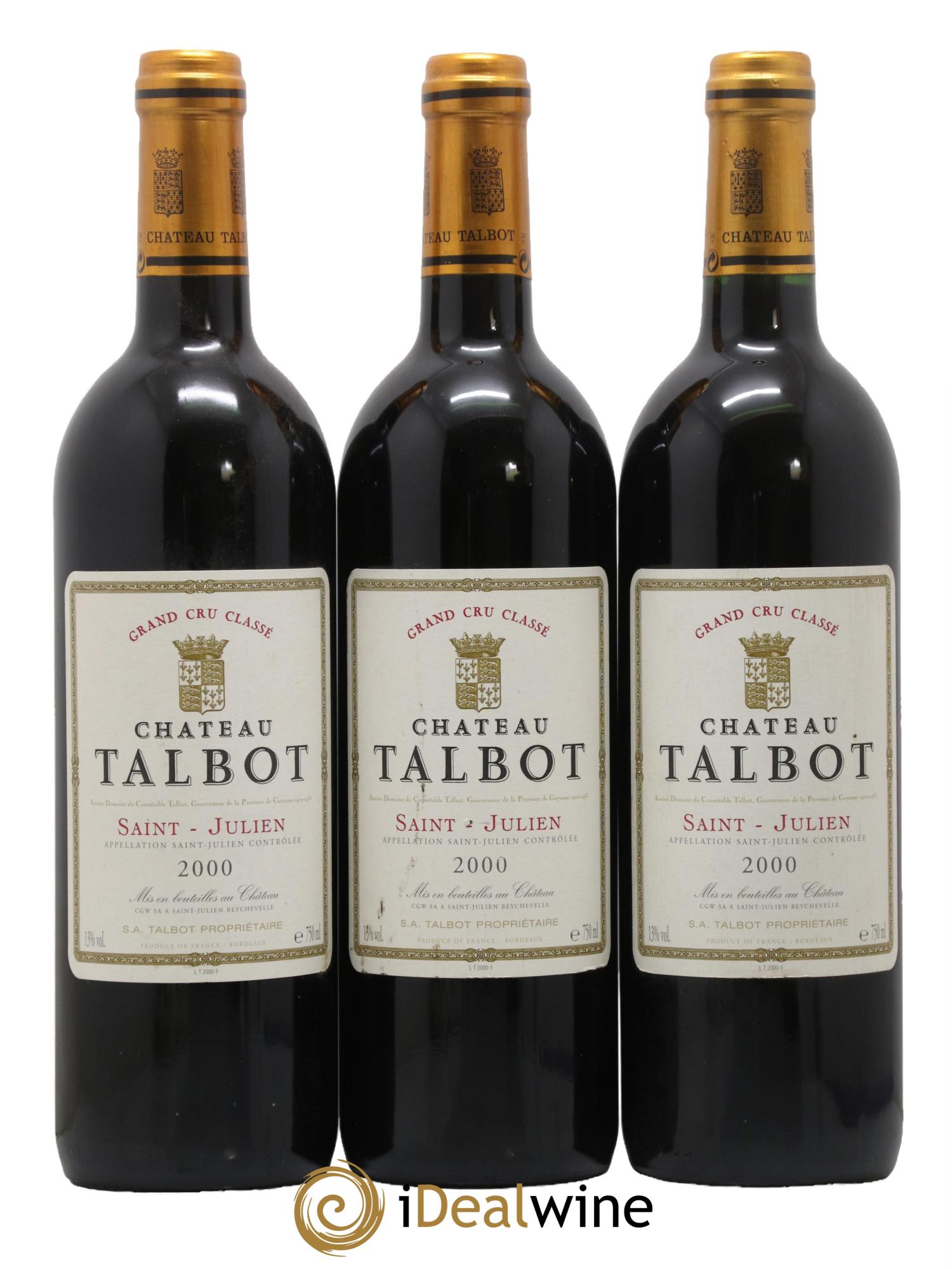 Château Talbot 4ème Grand Cru Classé 2000 - Lot de 3 bouteilles - 0