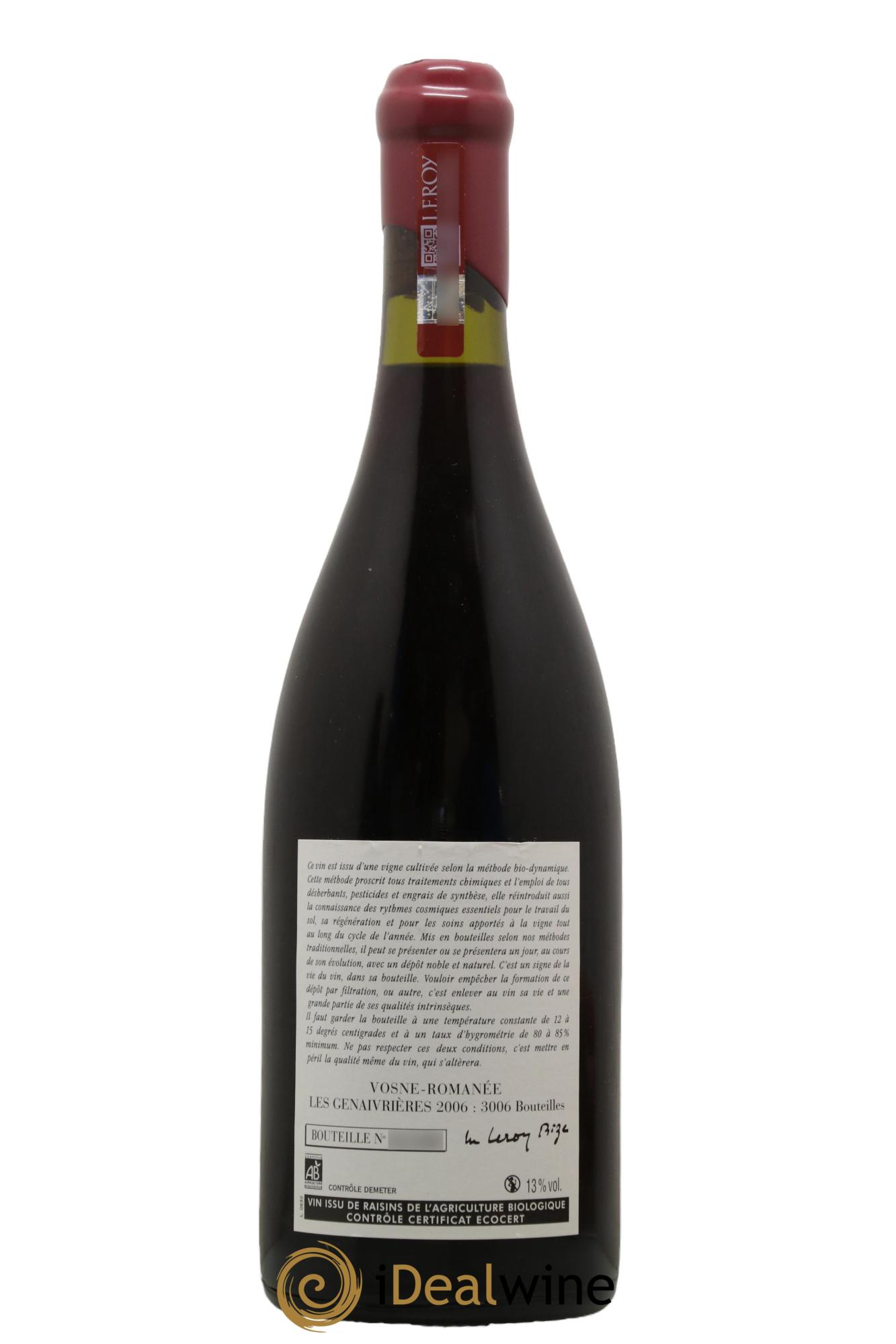 Vosne-Romanée Les Genaivrières Leroy (Domaine) 2006 - Lot de 1 bouteille - 1