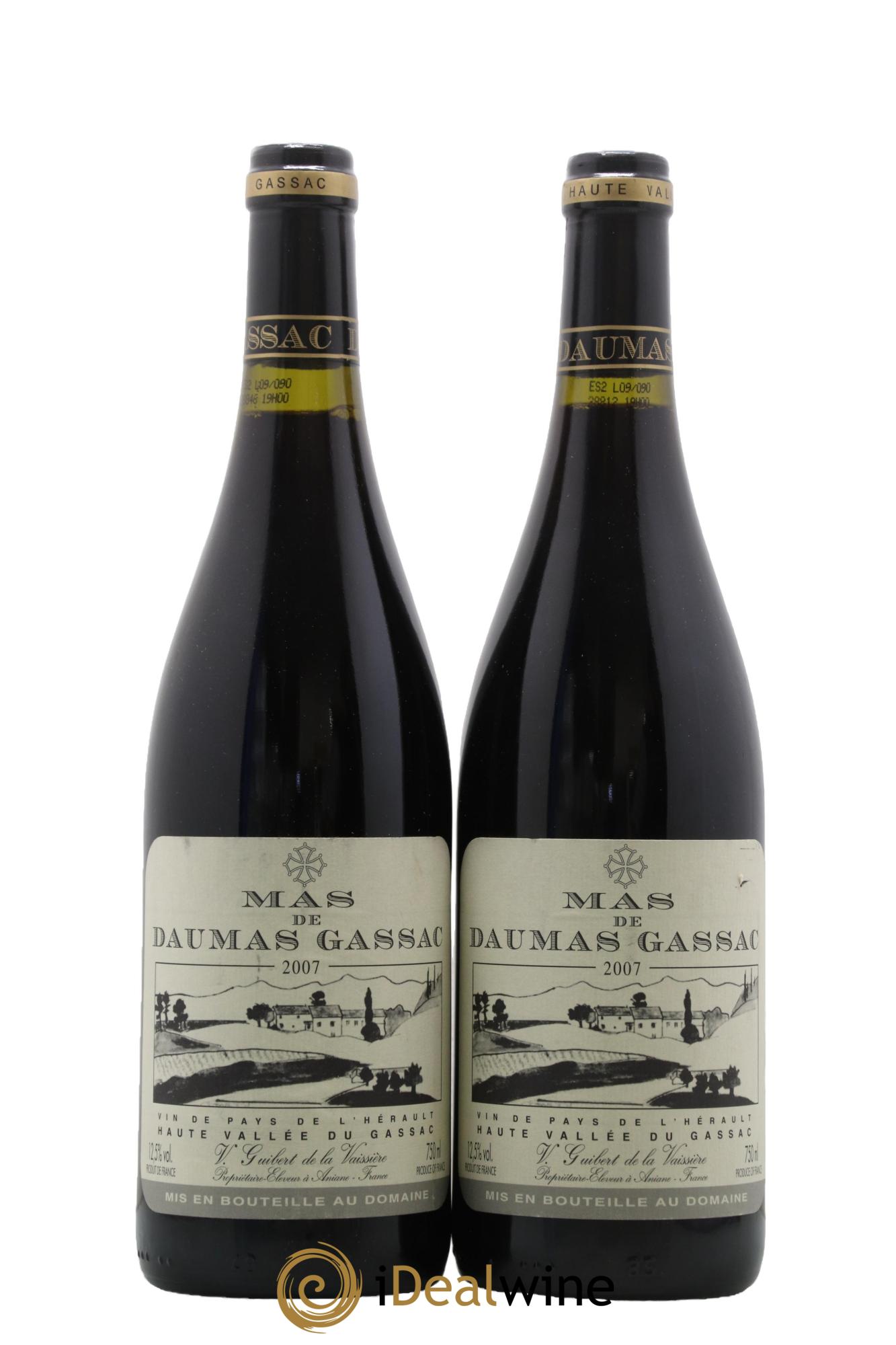 IGP St Guilhem-le-Désert - Cité d'Aniane Mas Daumas Gassac Famille Guibert de La Vaissière 2007 - Lot de 2 bouteilles - 0