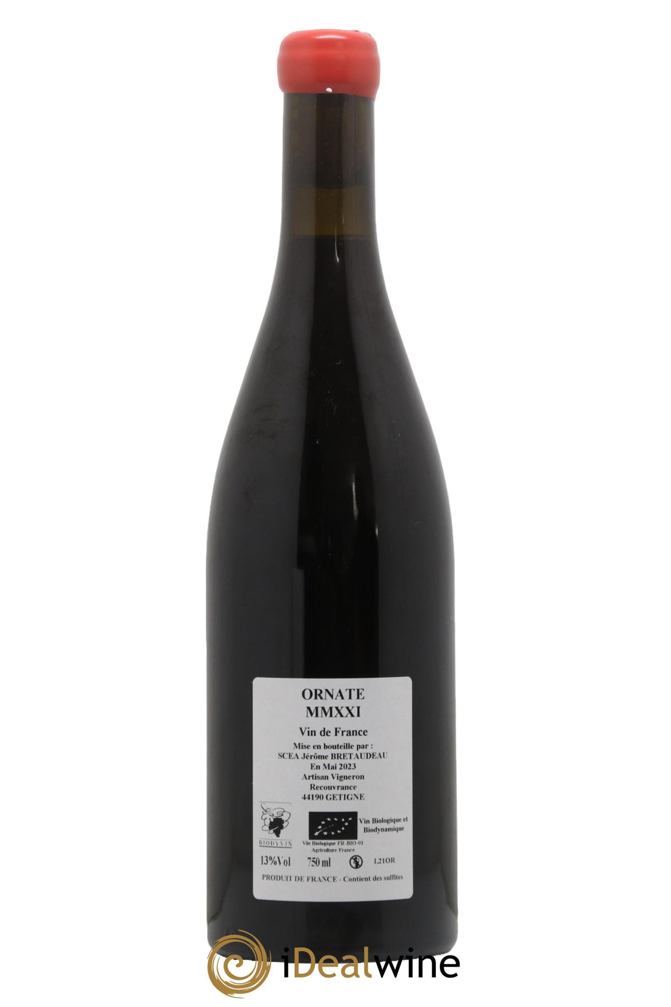 Vin de France Merlot Ornaté Jérôme Bretaudeau - Domaine de Bellevue 2021 - Lotto di 1 bottiglia - 1