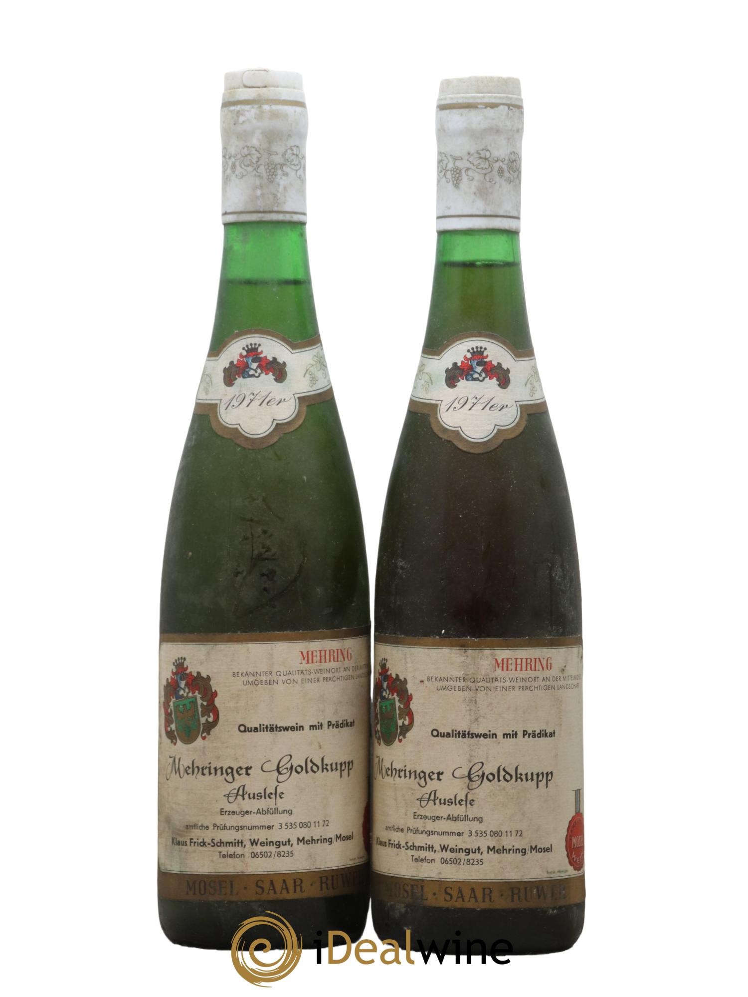 Allemagne Mosel-Saar Auslese Mehringer Goldkupp Weingut Frick Schmitt 1971 - Lot of 2 bottles - 0