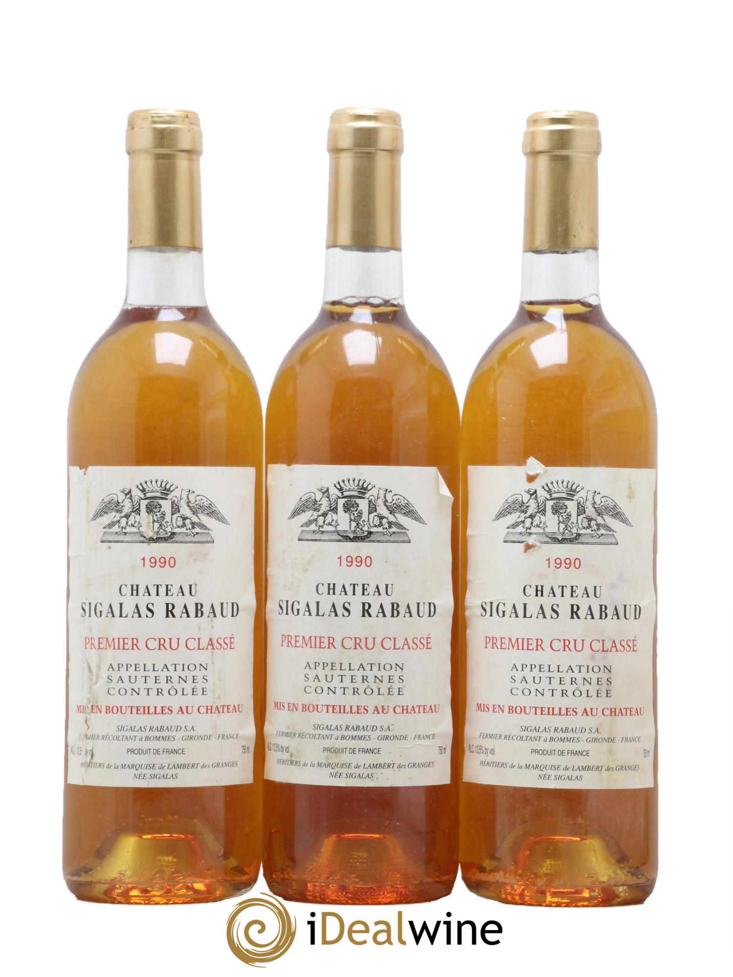 Château Sigalas Rabaud 1er Grand Cru Classé 1990 - Posten von 3 Flaschen - 0