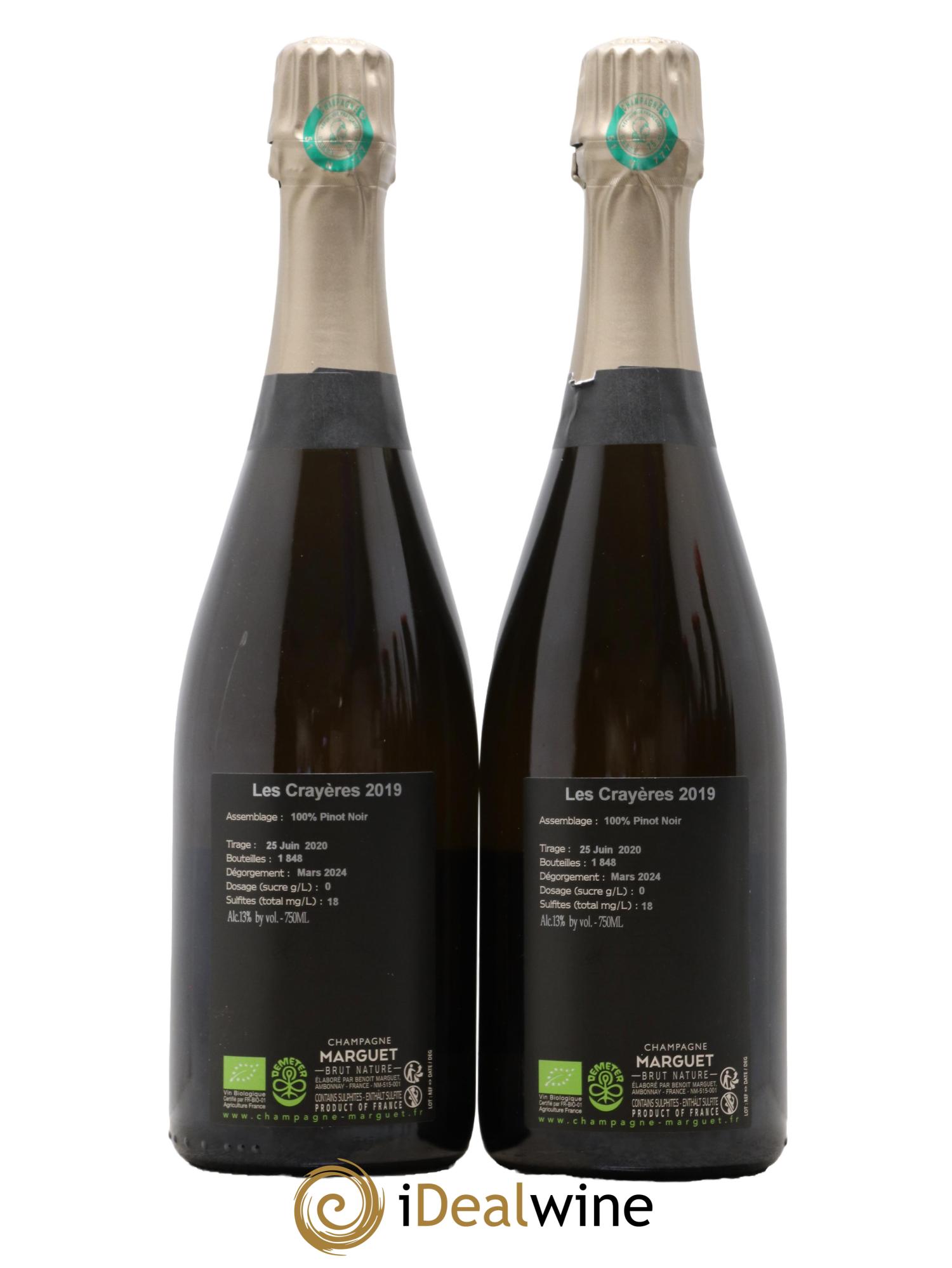 Champagne Les Crayères Pinot Noir Marguet 2019 - Lotto di 2 bottiglie - 1