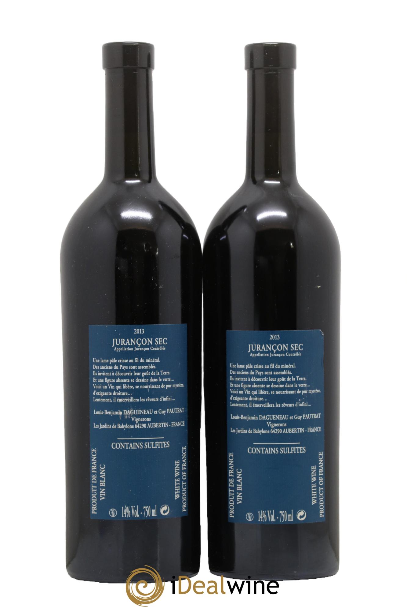 Vin de France(anciennement Jurançon) Les Jardins de Babylone Sec Didier Dagueneau 2013 - Lot of 2 bottles - 1