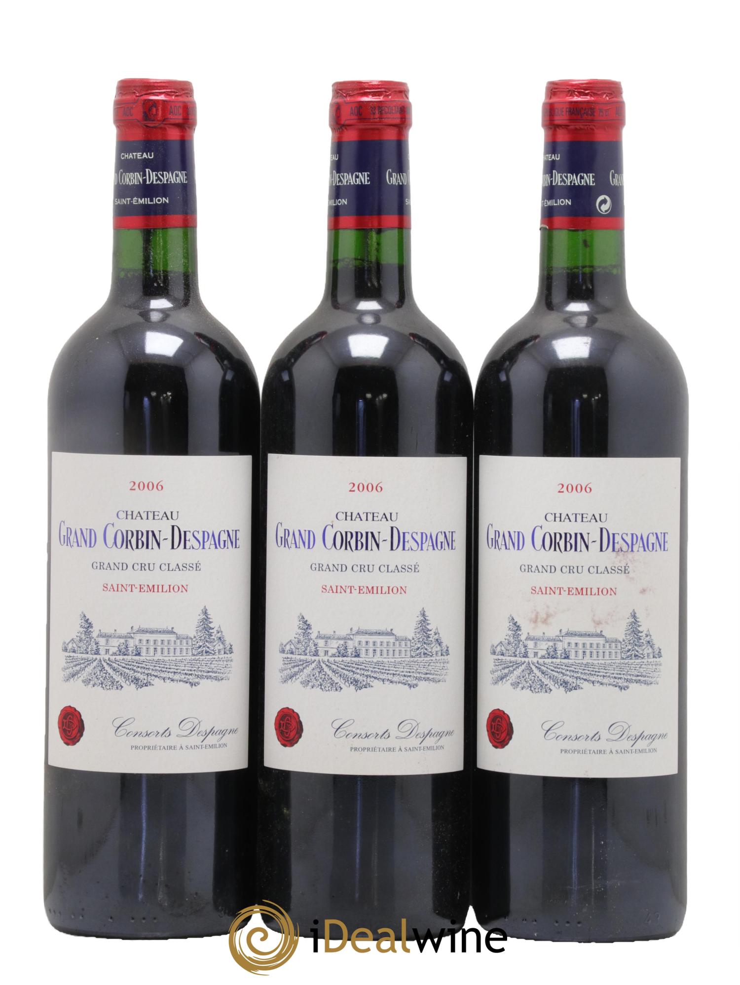 Château Grand Corbin Despagne Grand Cru Classé 2006 - Lotto di 3 bottiglie - 0