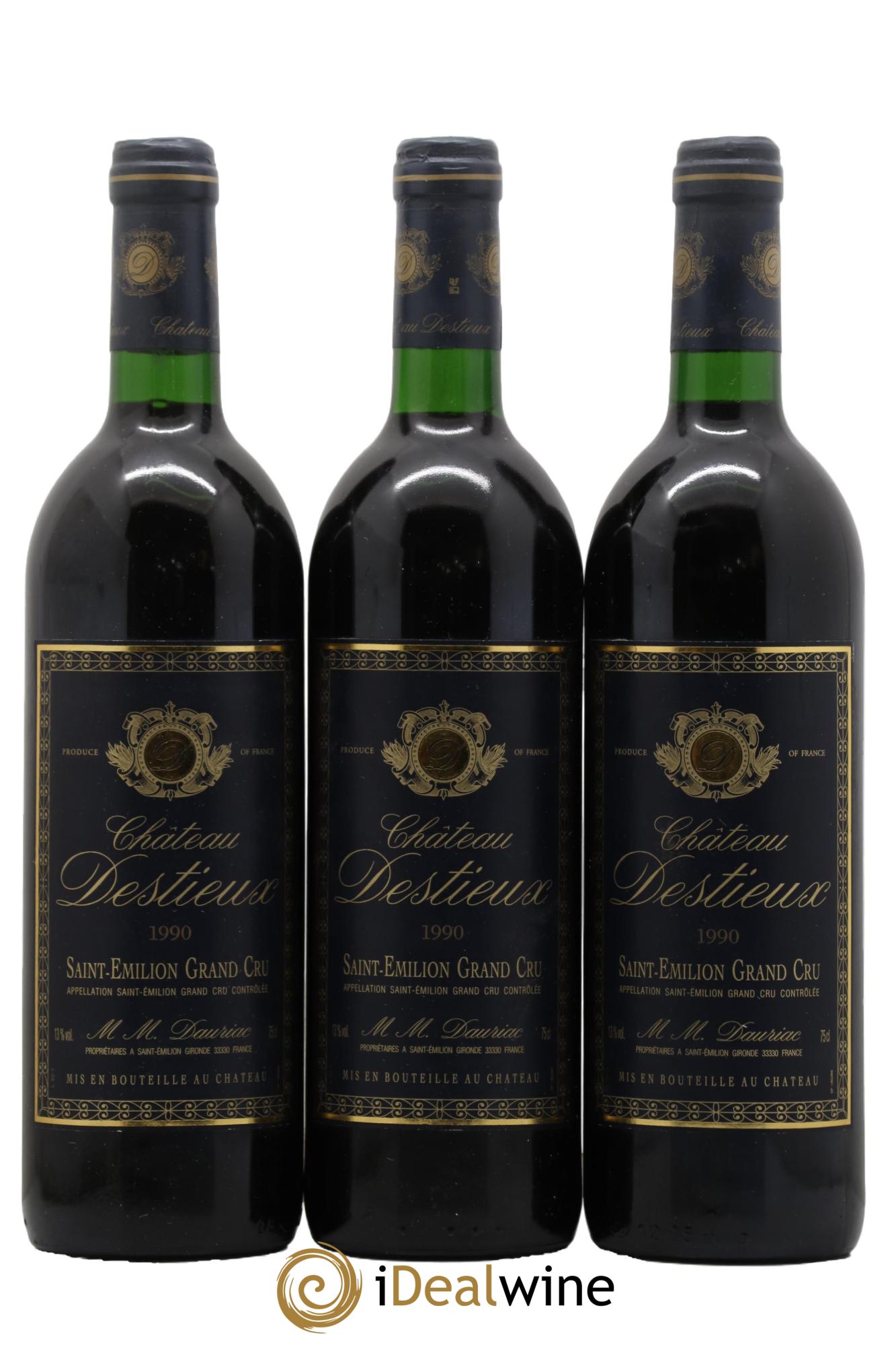 Château Destieux Grand Cru Classé 1990 - Lot de 3 bouteilles - 0