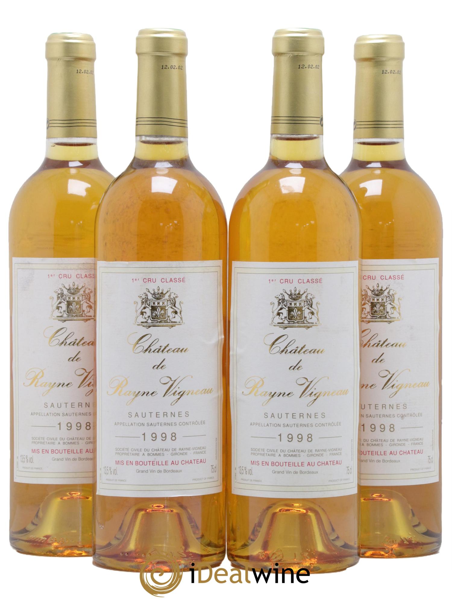 Château de Rayne Vigneau 1er Grand Cru Classé 1998 - Lot of 4 bottles - 0