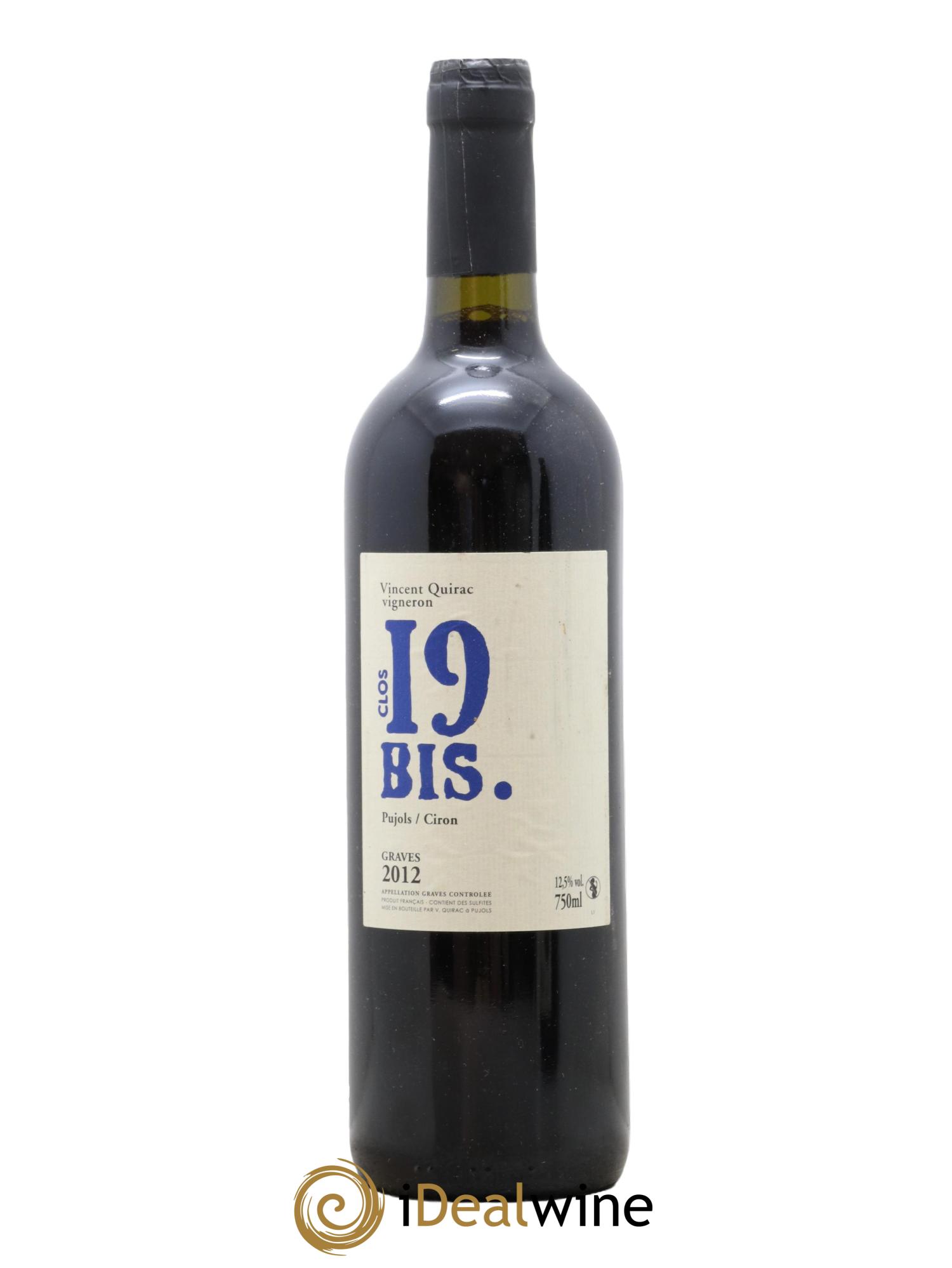 Graves Clos 19 Bis Vincent Quirac 2012 - Posten von 1 Flasche - 0