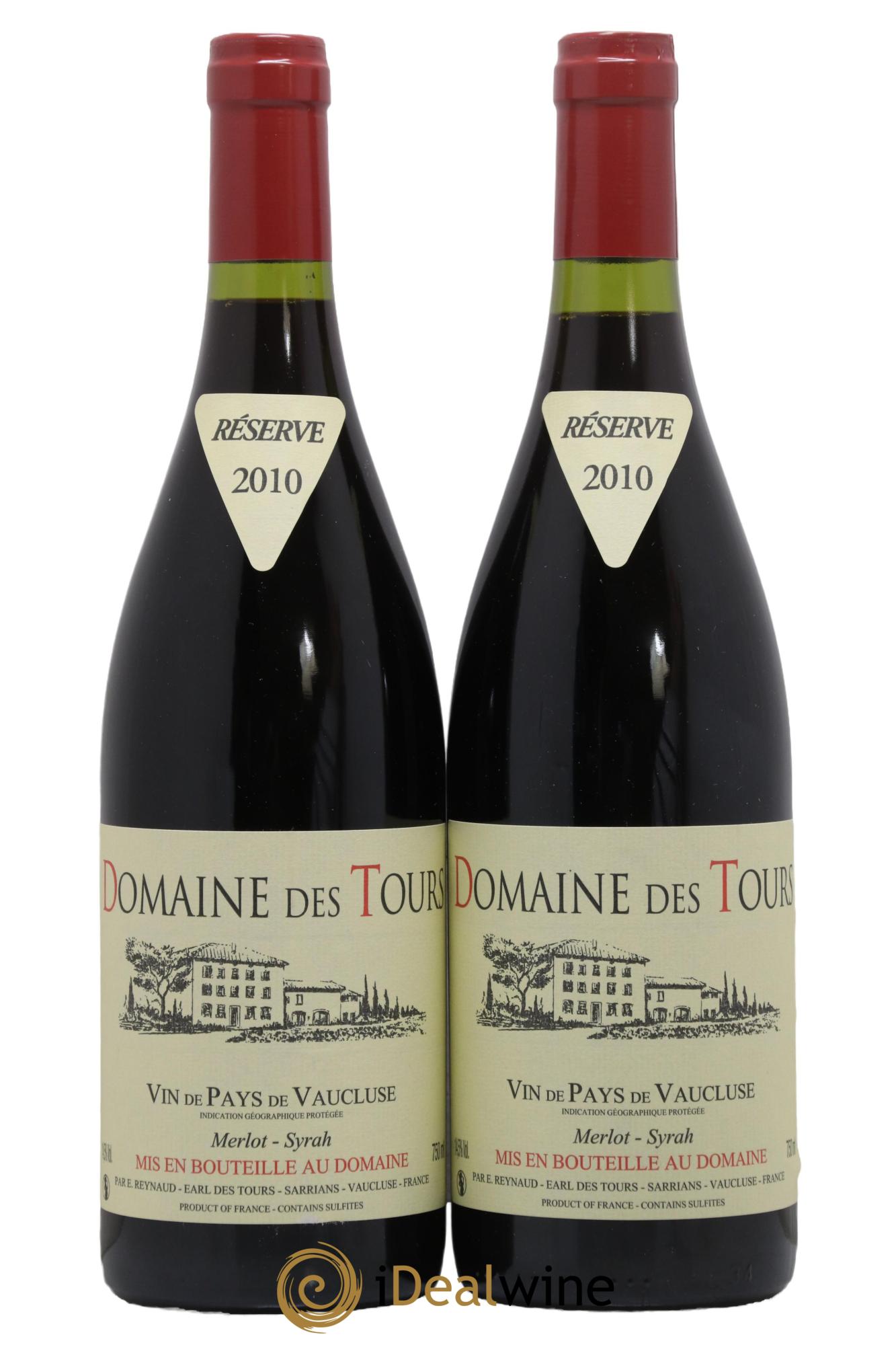 IGP Pays du Vaucluse (Vin de Pays du Vaucluse) Domaine des Tours Merlot-Syrah Emmanuel Reynaud 2010 - Lot of 2 bottles - 0