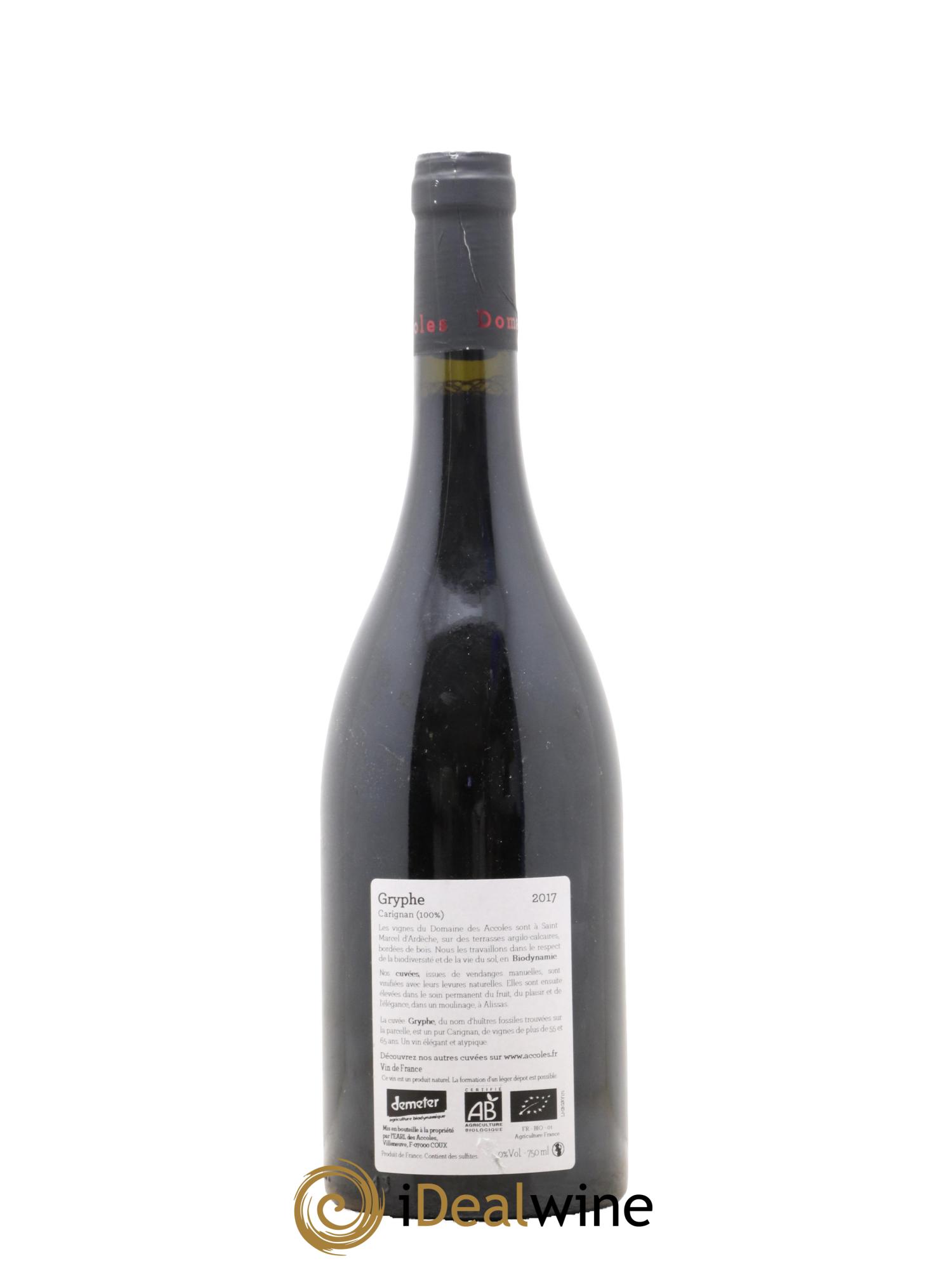 IGP Ardèche Gryphe Domaine des Accoles 2017 - Lot de 1 bouteille - 1