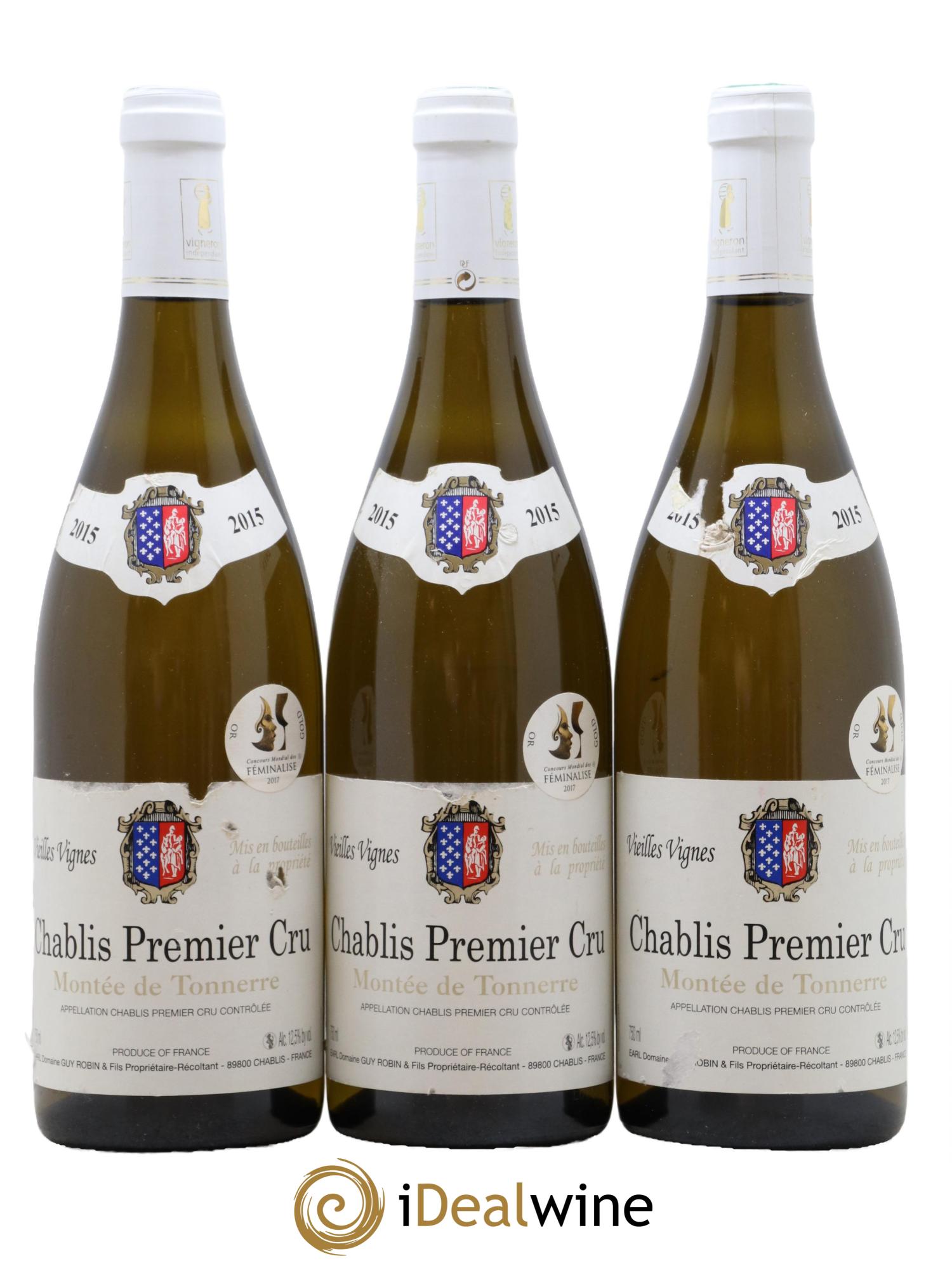 Chablis 1er Cru Montée De Tonnerre Vieilles Vignes Guy Robin 2015 - Lot of 3 bottles - 0