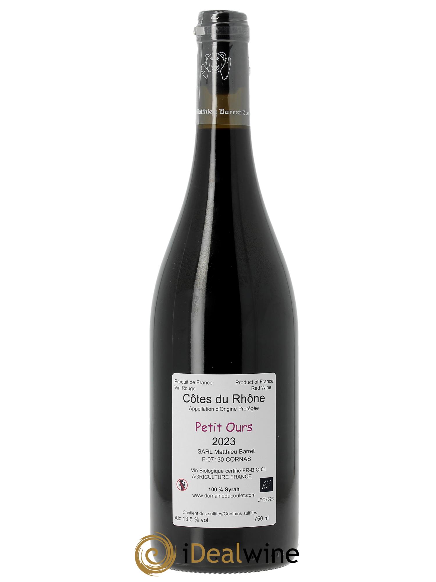 Côtes du Rhône Petit Ours Brun Coulet (Domaine du) - Matthieu Barret  2023 - Lotto di 1 bottiglia - 1