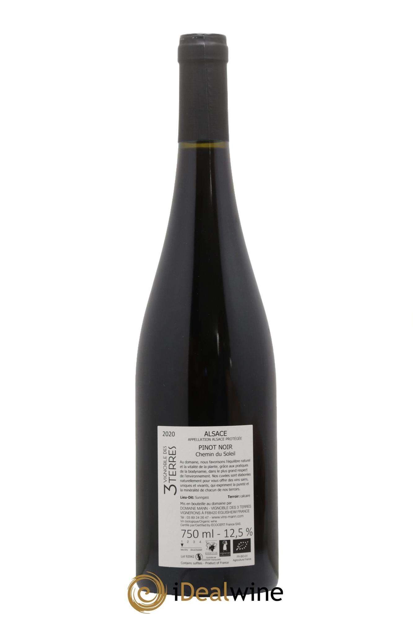 Alsace Pinot Noir Chemin du Soleil Vignoble des 3 Terres Domaine Mann 2020 - Lot de 1 bouteille - 1