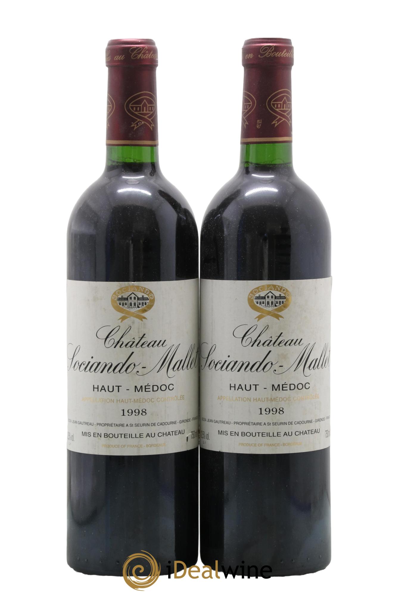 Château Sociando Mallet 1998 - Posten von 2 Flaschen - 0