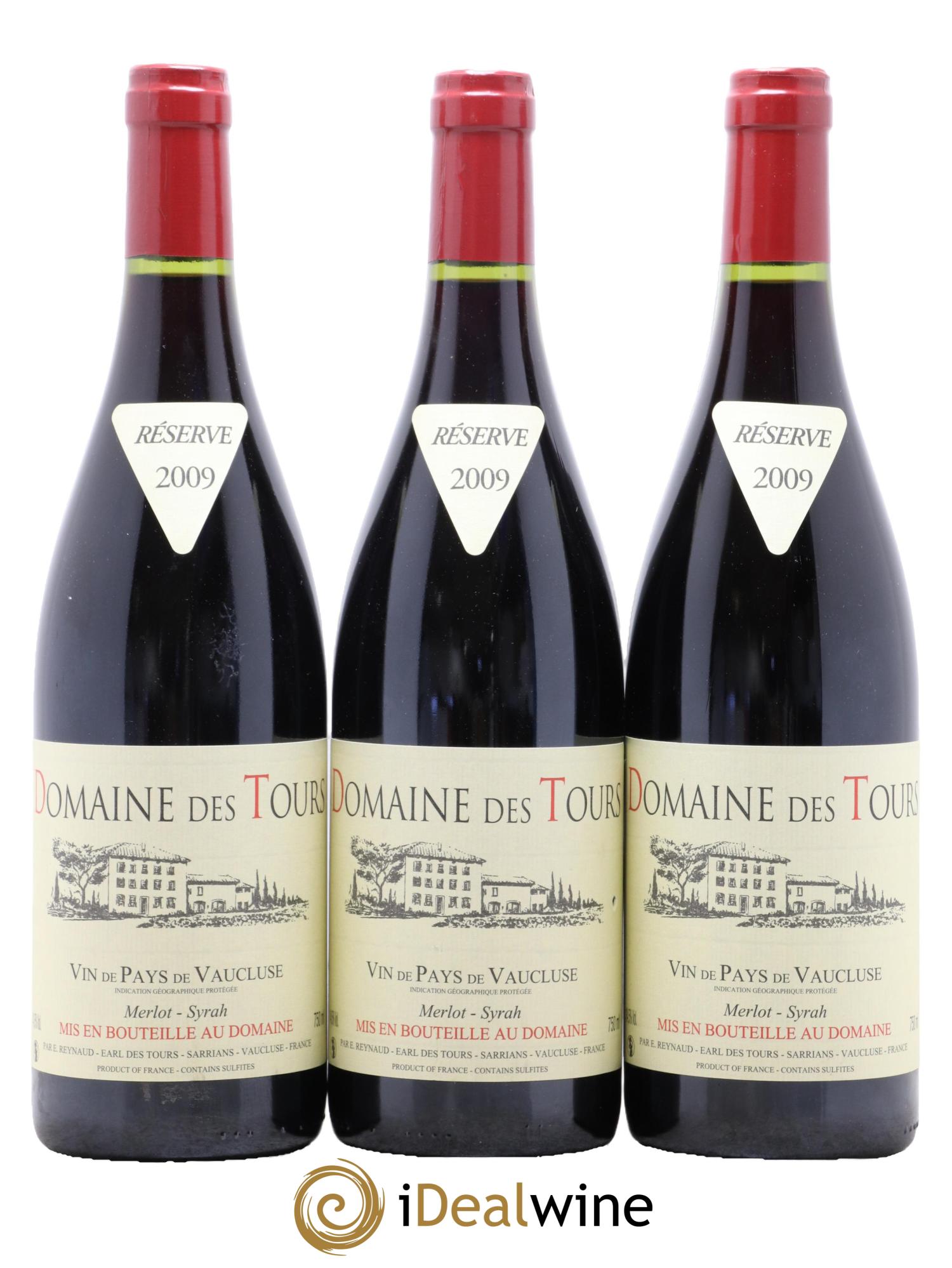 IGP Pays du Vaucluse (Vin de Pays du Vaucluse) Domaine des Tours Merlot-Syrah Emmanuel Reynaud 2009 - Posten von 3 Flaschen - 0