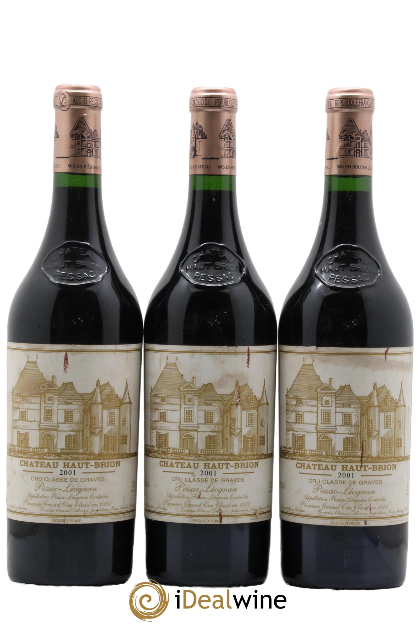 Château Haut Brion 1er Grand Cru Classé 2001 - Lot de 3 bouteilles - 0