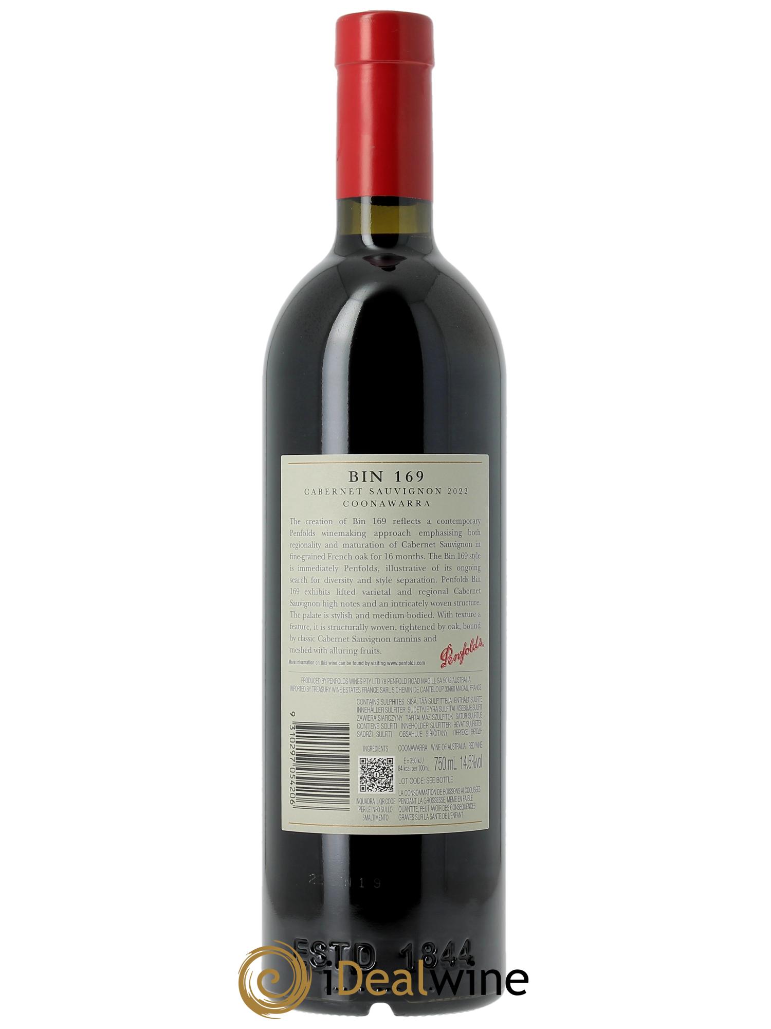 Coonawarra Penfolds Wines Bin 169 Cabernet sauvignon (Original-holzkiste ab 6 bts) 2022 - Posten von 1 Flasche - 1