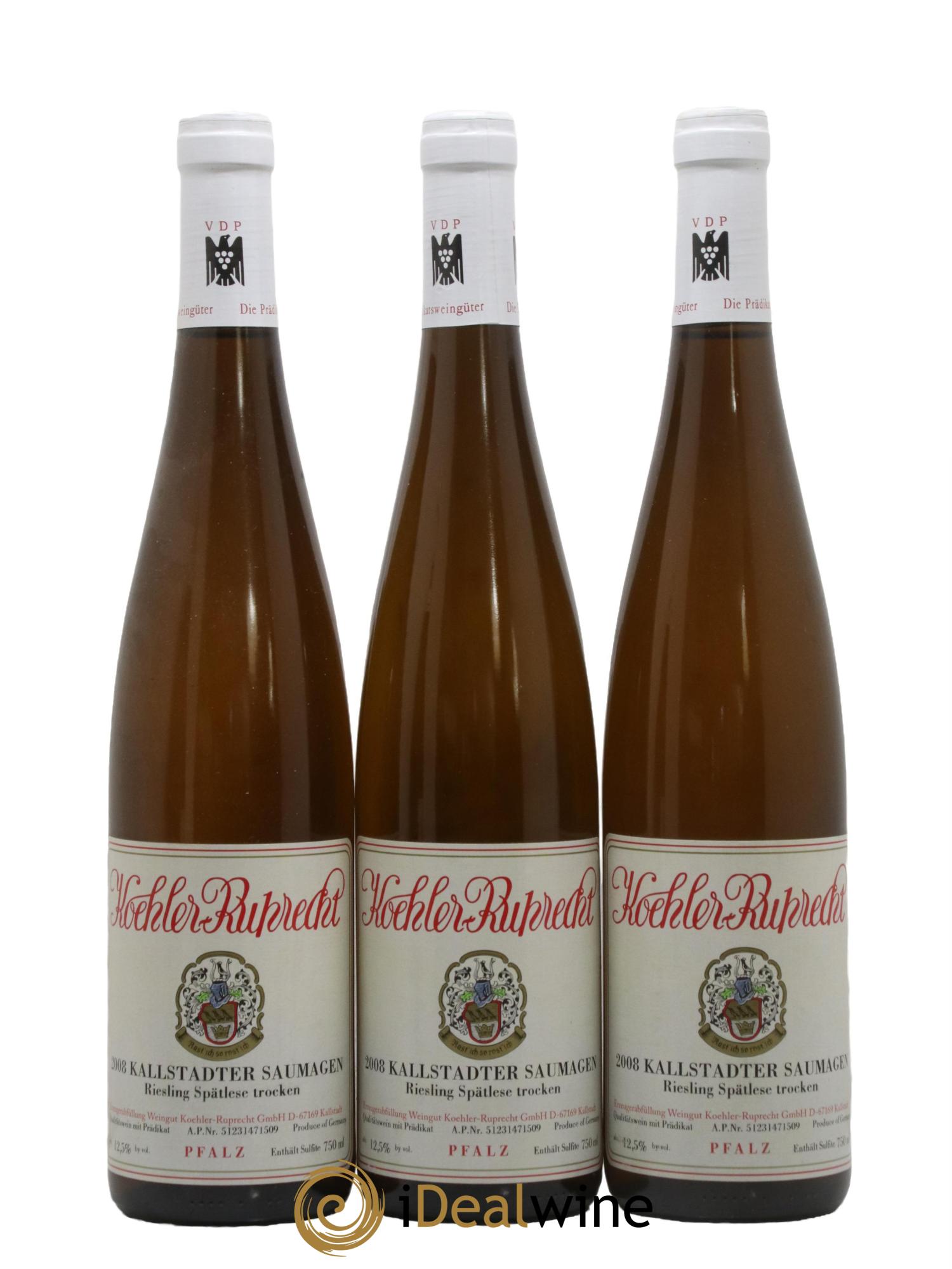 Allemagne Pfalz Koehler-Ruprecht Kallstadter Saumagen Riesling Spatlese Trocken 2008 - Lotto di 3 bottiglie - 0