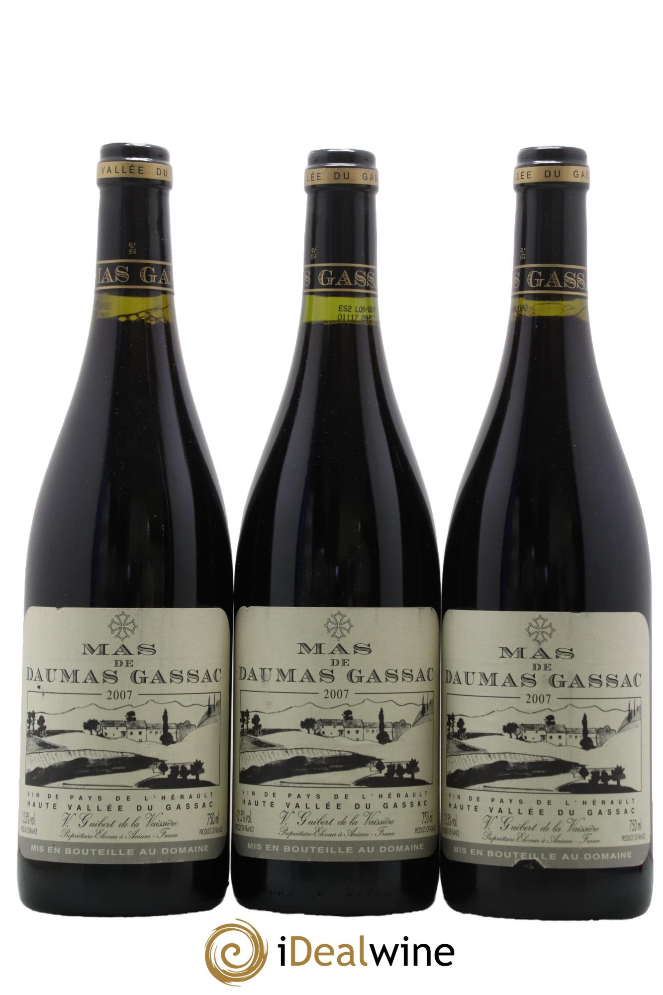 IGP St Guilhem-le-Désert - Cité d'Aniane Mas Daumas Gassac Famille Guibert de La Vaissière 2007 - Lot of 3 bottles - 0