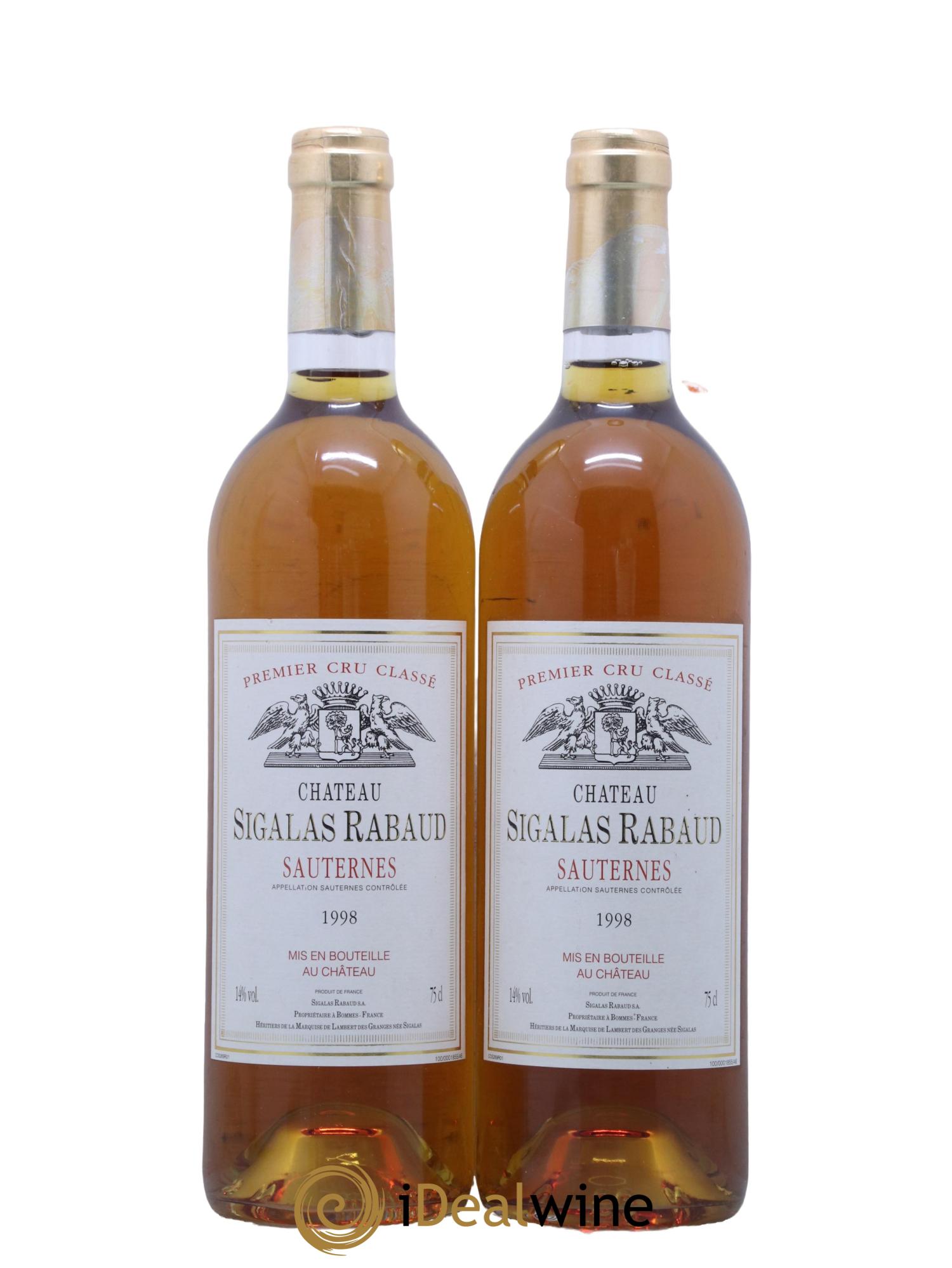 Château Sigalas Rabaud 1er Grand Cru Classé  1998 - Posten von 2 Flaschen - 0