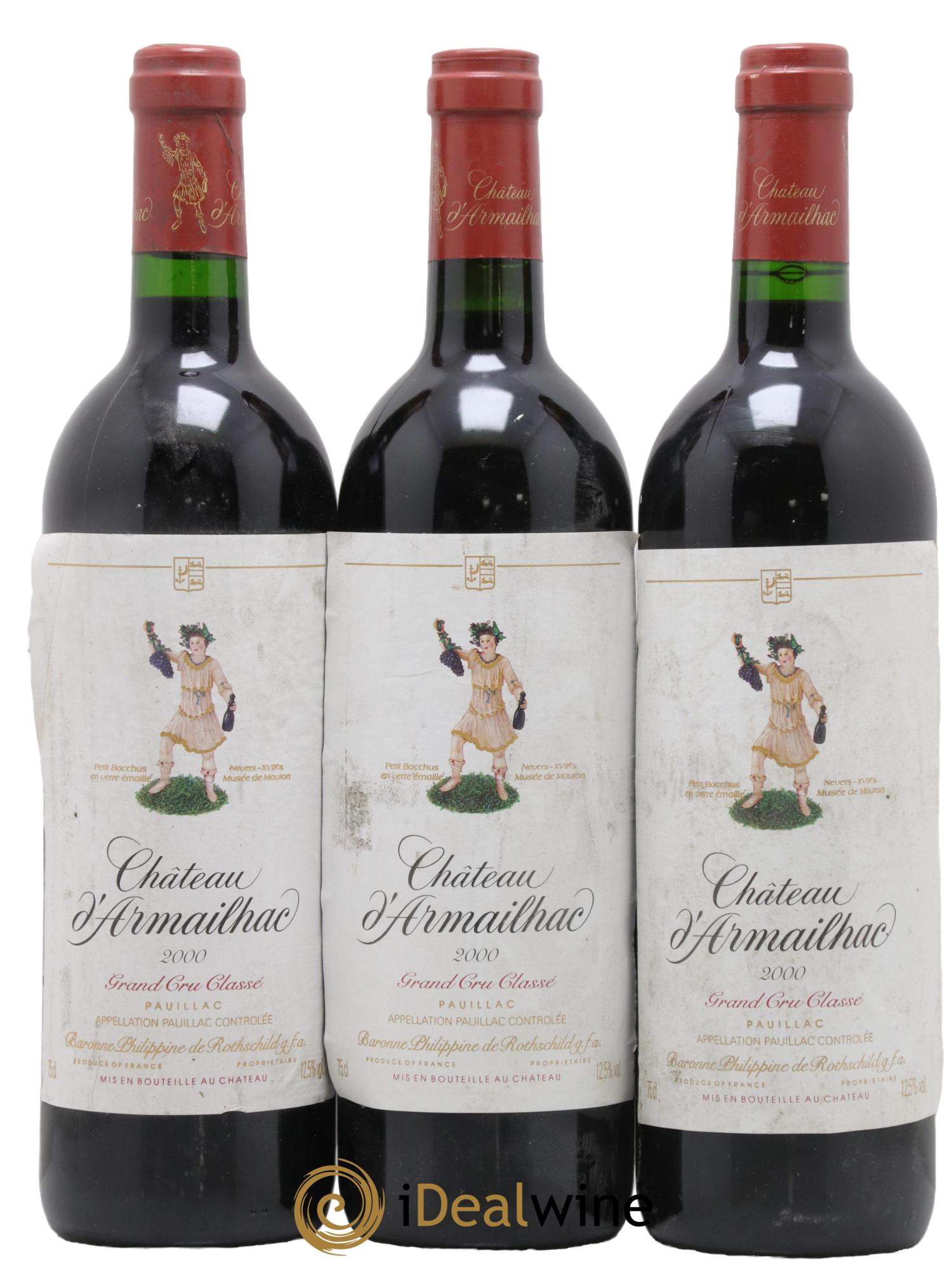 Château d' Armailhac - Mouton Baron(ne) Philippe 5ème Grand Cru Classé 2000 - Lot de 3 bouteilles - 0