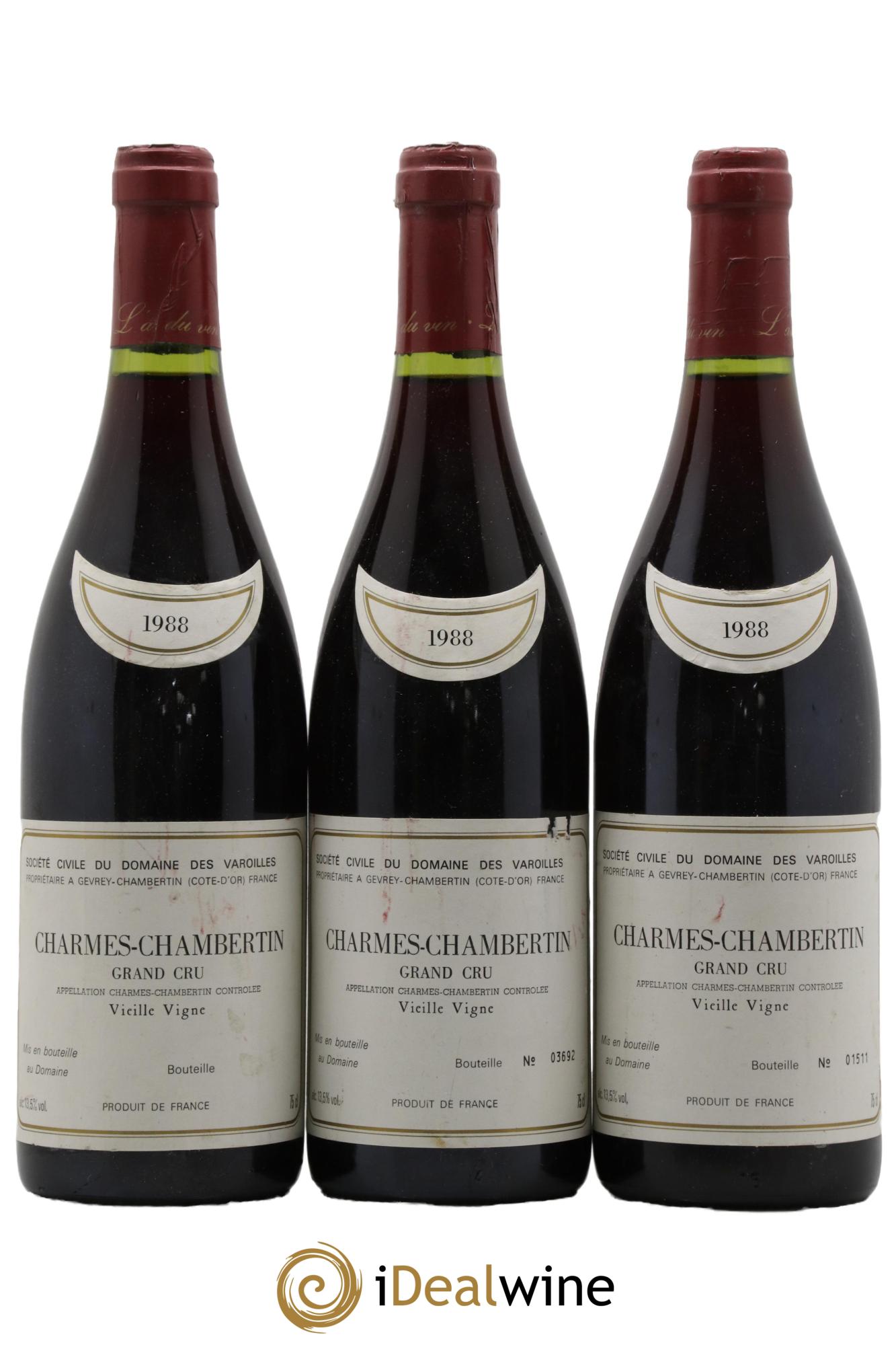 Charmes-Chambertin Grand Cru Varoilles (Domaine des) Vieille Vigne 1988 - Lot de 3 bouteilles - 0