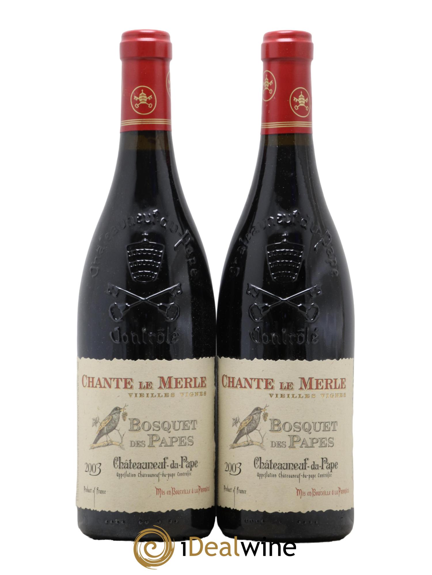 Châteauneuf-du-Pape Bosquet des Papes Chante Le Merle Vieilles Vignes Famille Boiron 2003 - Lot de 2 bouteilles - 0