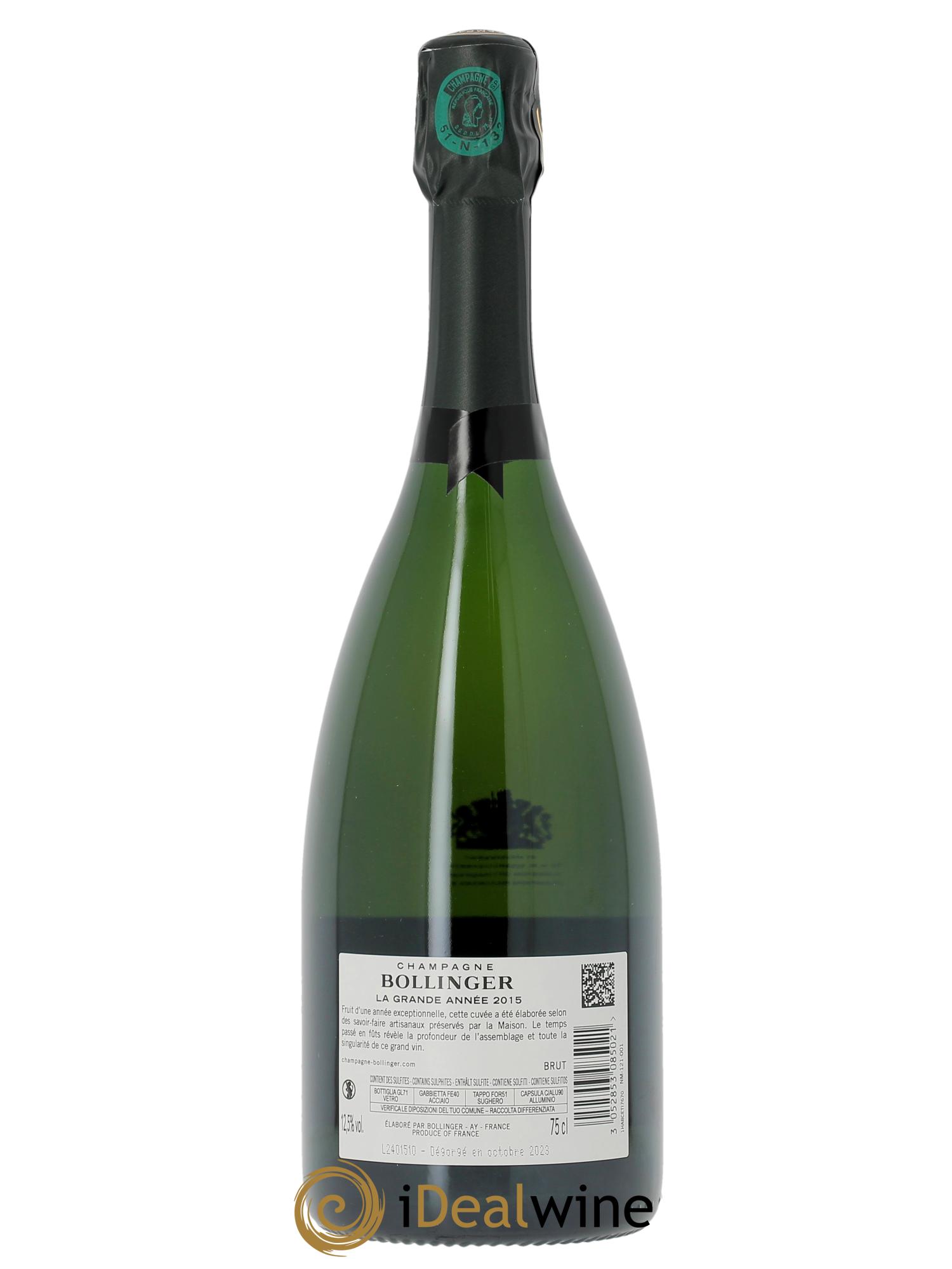 Grande Année Bollinger (CBO a partir de 1 bt) 2015 - Lot de 1 bouteille - 1