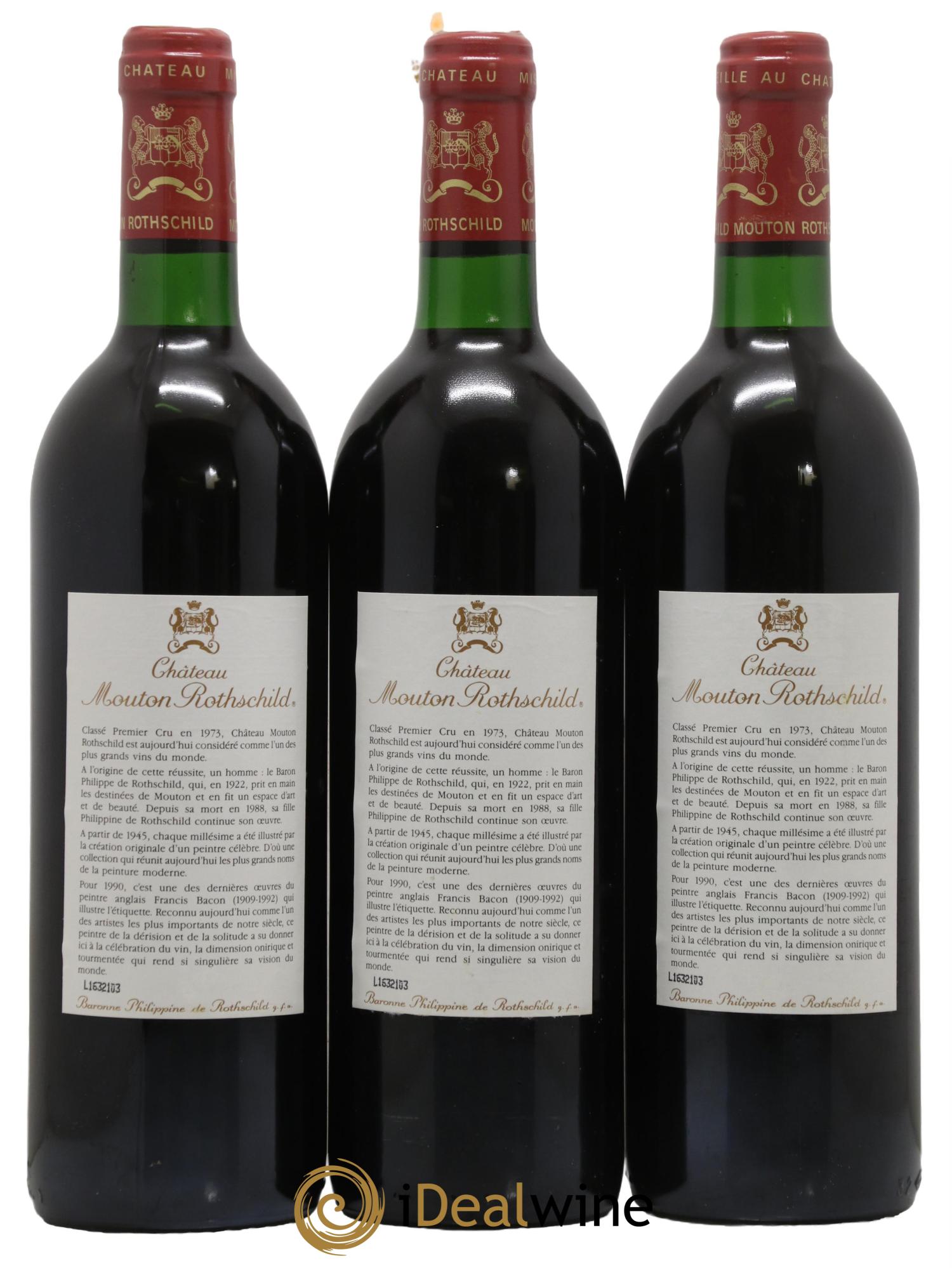 Château Mouton Rothschild 1er Grand Cru Classé 1990 - Lot de 3 bouteilles - 1