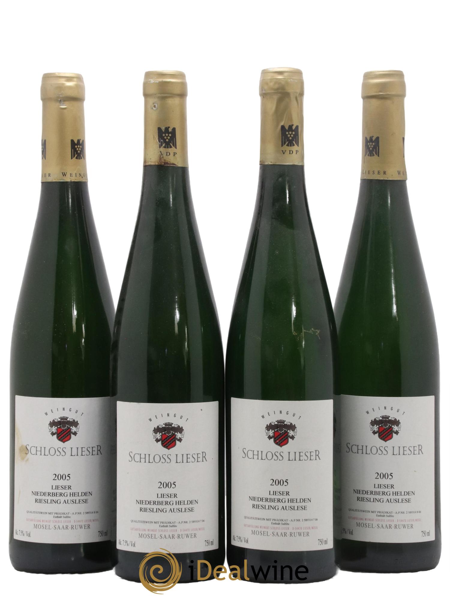 Allemagne Mosel-Saar Niederberg Helden Riesling Auslese Goldenkapsel Schloss Lieser 2005 - Lotto di 4 bottiglie - 0