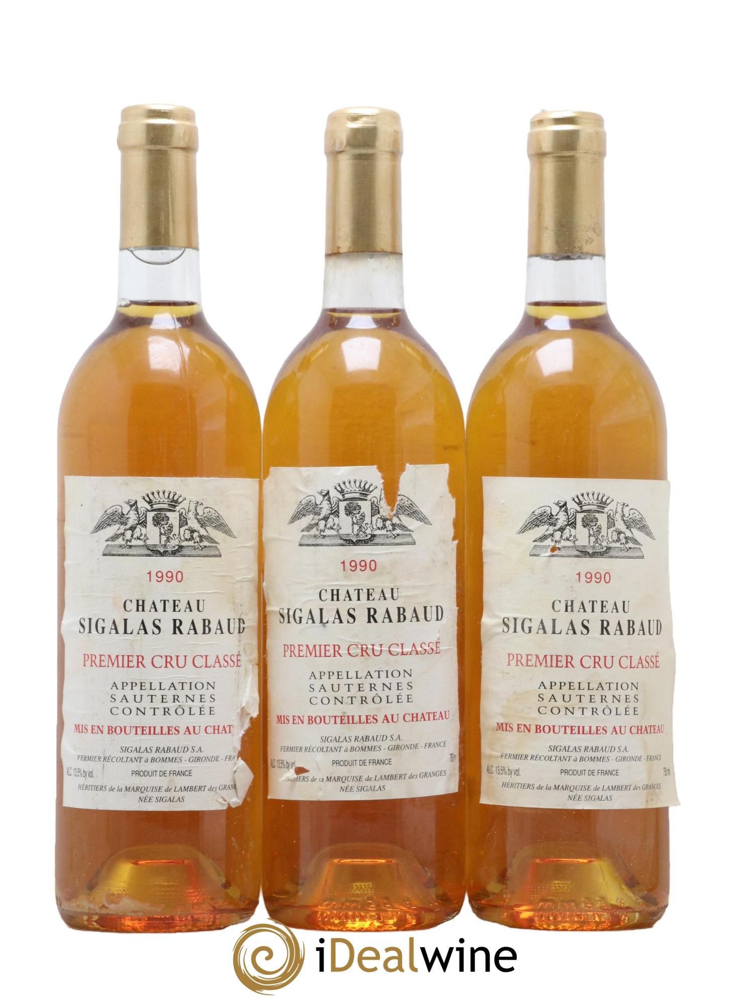 Château Sigalas Rabaud 1er Grand Cru Classé 1990 - Posten von 3 Flaschen - 0