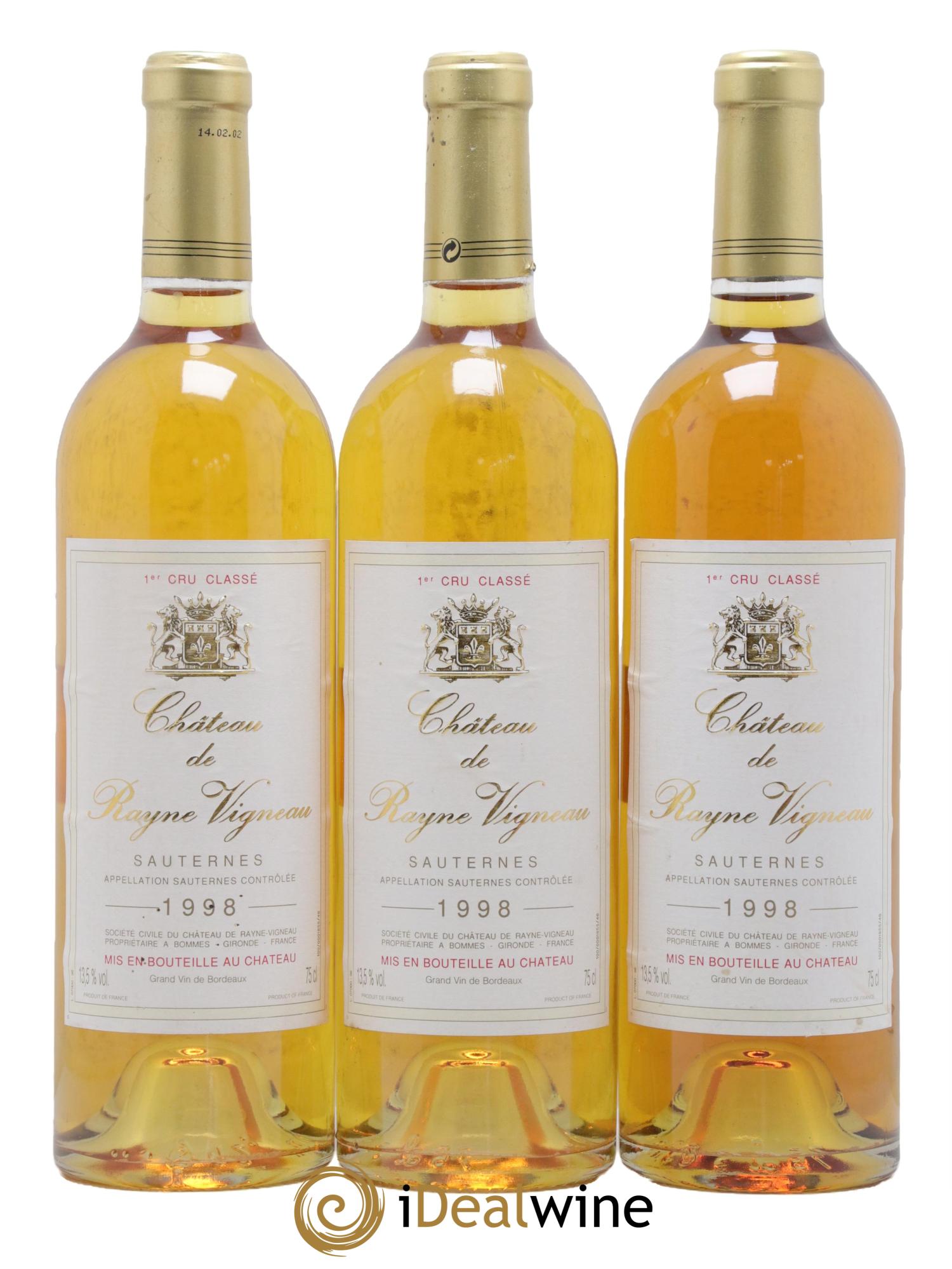 Château de Rayne Vigneau 1er Grand Cru Classé 1998 - Lot of 3 bottles - 0