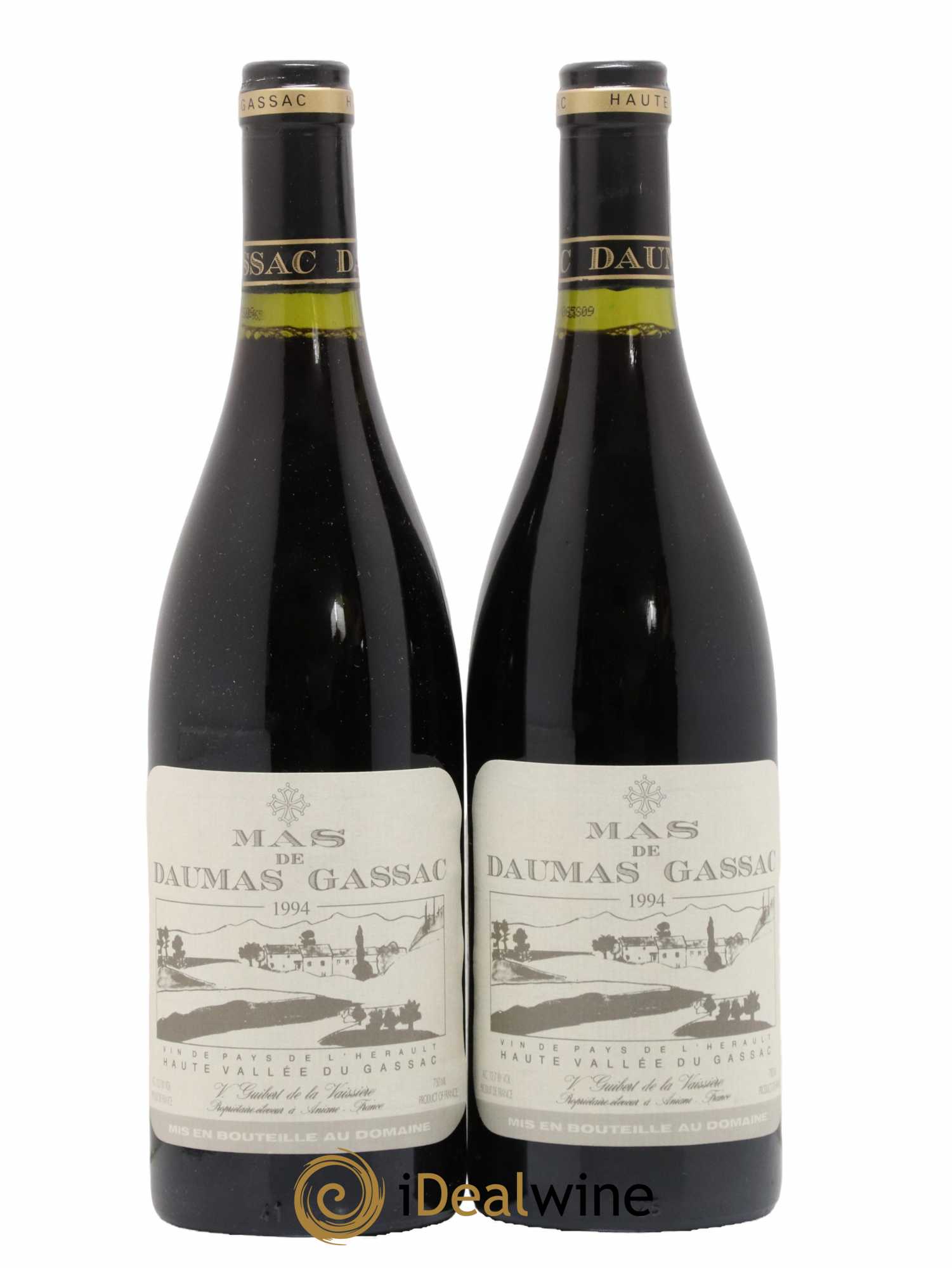 IGP St Guilhem-le-Désert - Cité d'Aniane Mas Daumas Gassac Famille Guibert de La Vaissière  1994 - Lot de 2 bouteilles - 0