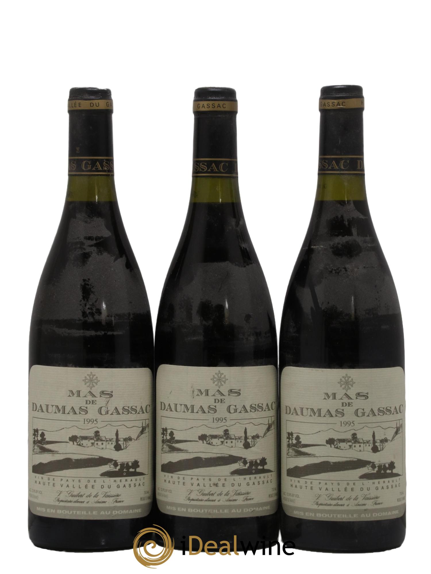 IGP St Guilhem-le-Désert - Cité d'Aniane Mas Daumas Gassac Famille Guibert de La Vaissière 1995 - Lot of 3 bottles - 0