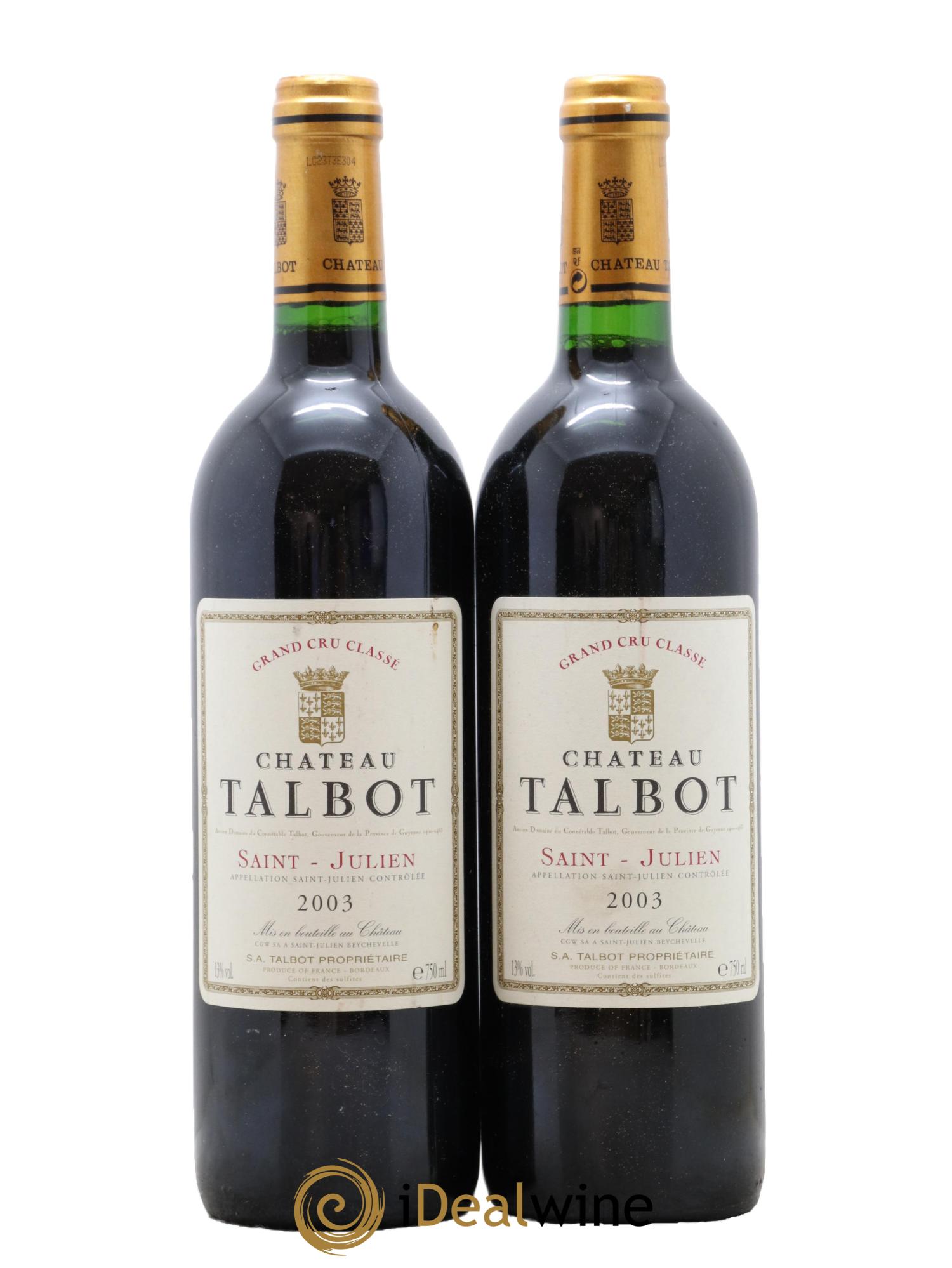 Château Talbot 4ème Grand Cru Classé 2003 - Lot de 2 bouteilles - 0