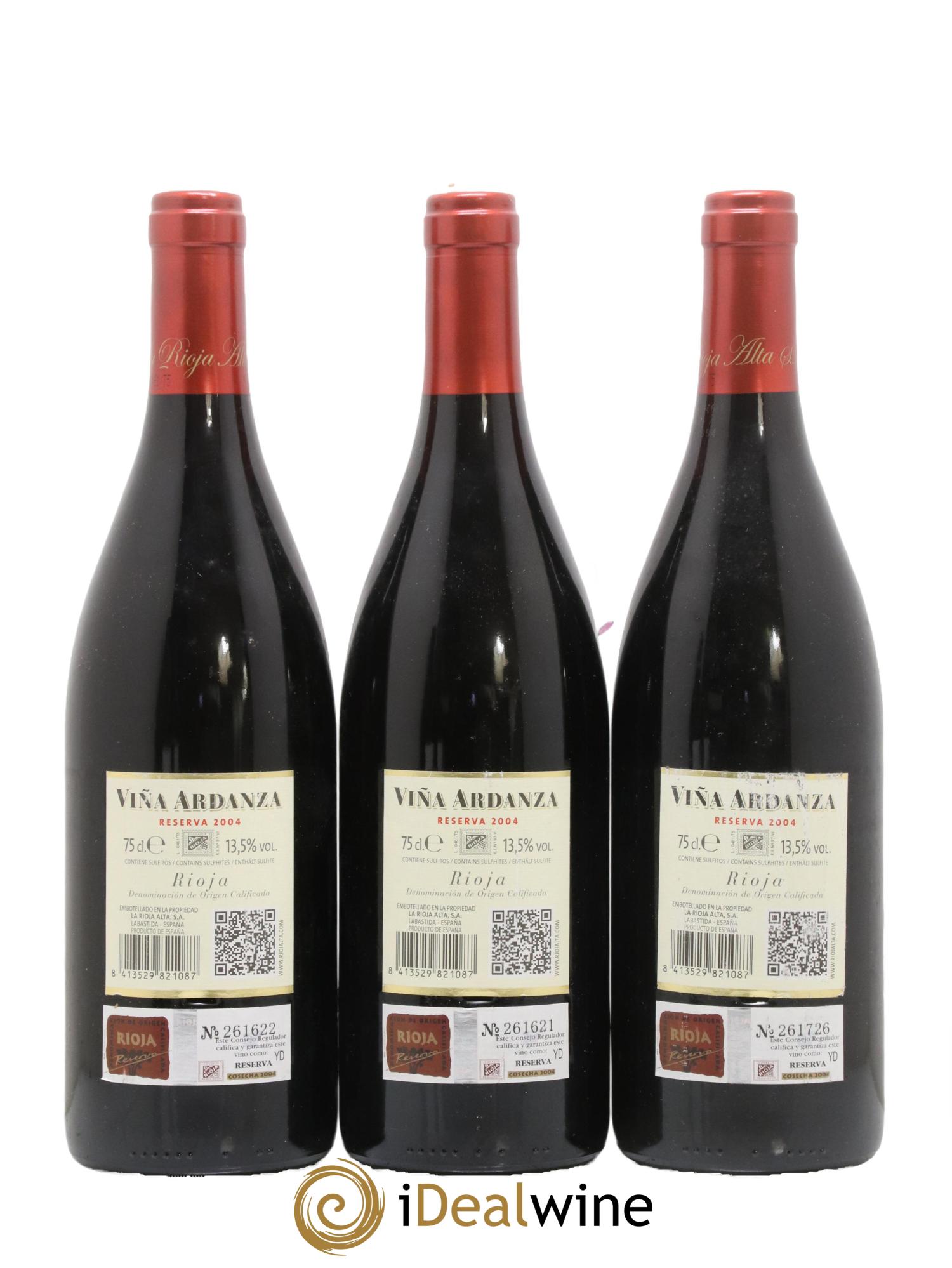 Rioja DOCa Vina Ardanza Reserva La Rioja Alta 2004 - Lot de 3 bouteilles - 1