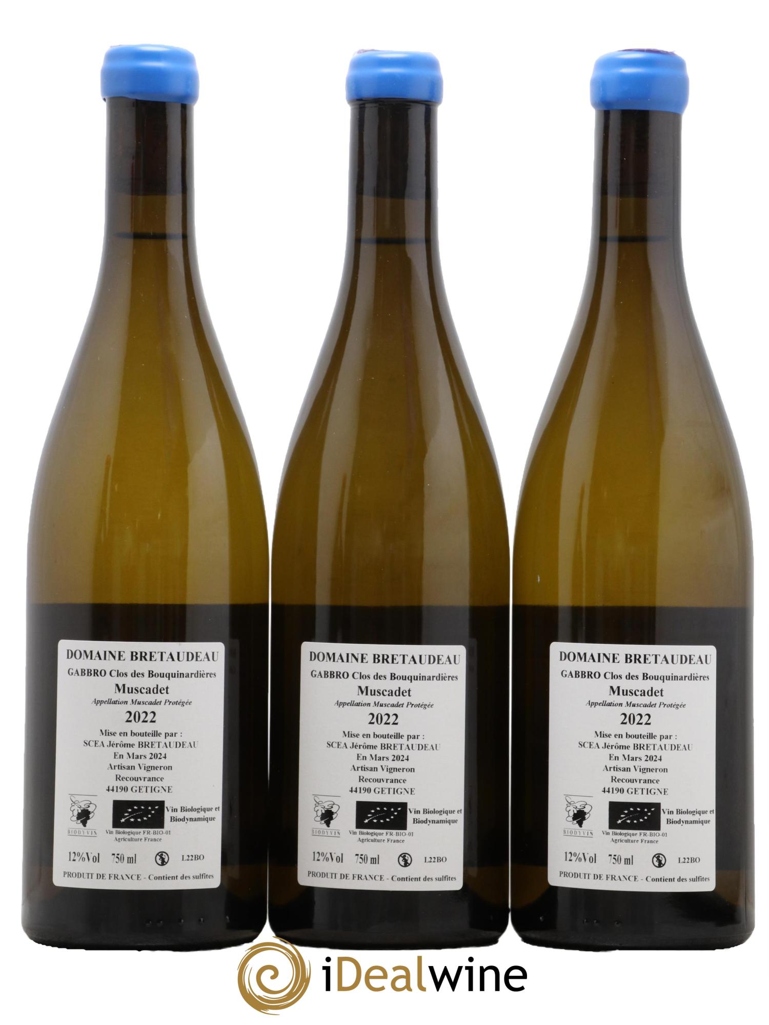 Muscadet-Sèvre-et-Maine Gabbro Clos des Bouquinardières Jérôme Bretaudeau - Domaine de Bellevue 2022 - Posten von 3 Flaschen - 1