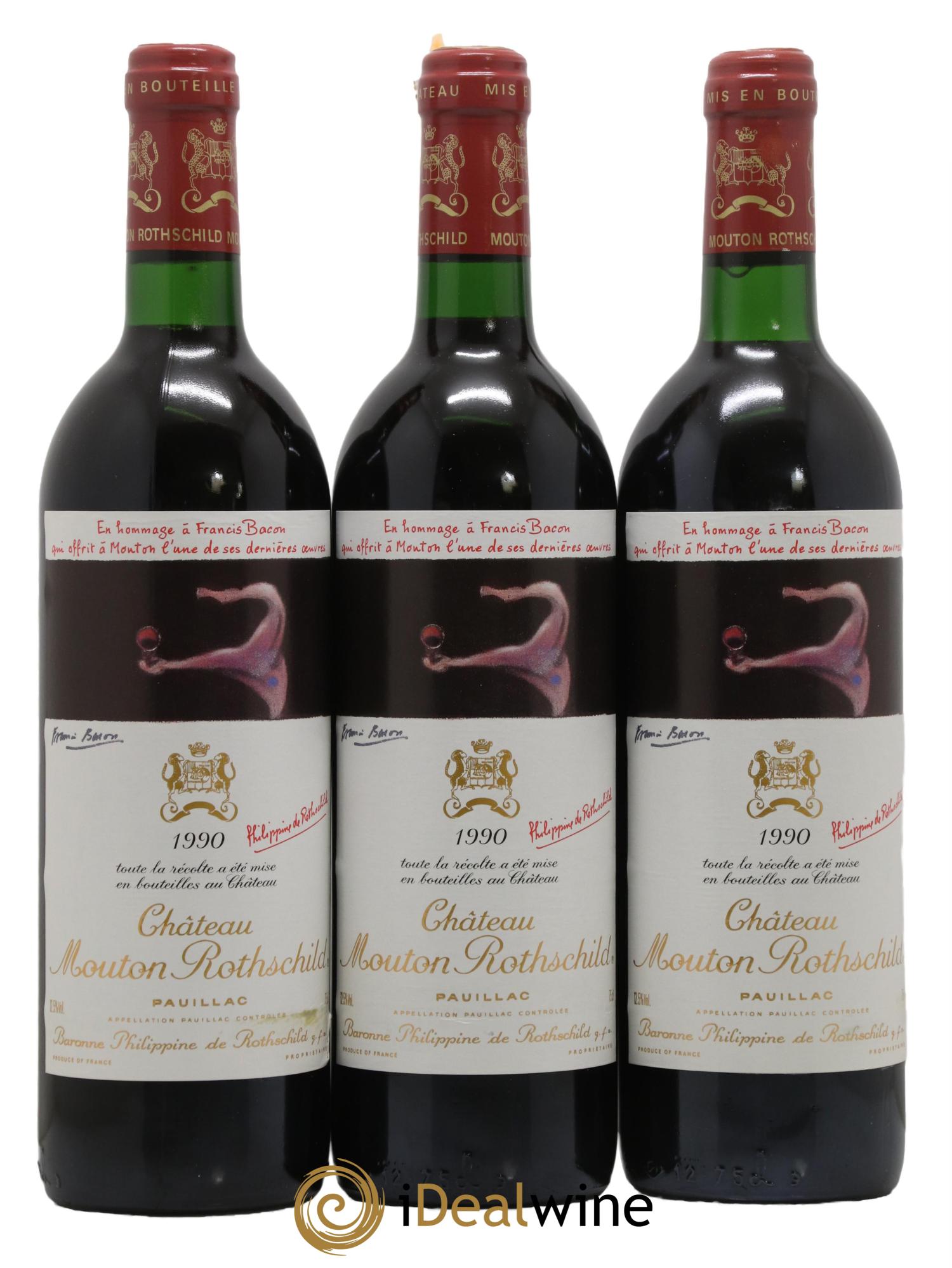 Château Mouton Rothschild 1er Grand Cru Classé 1990 - Lot de 3 bouteilles - 0