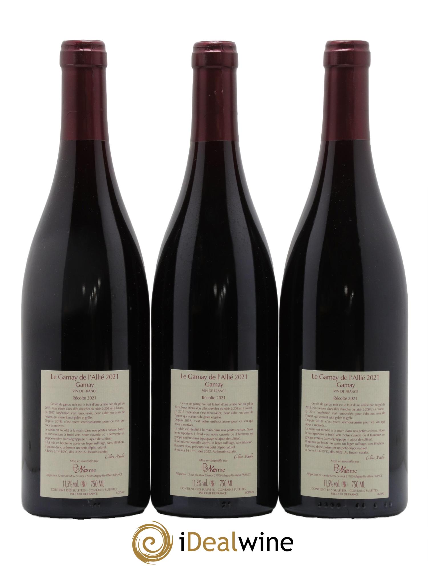 Vin de France Le Gamay de l'Allié Binaume Bizot-Naudin 2021 - Lot de 3 bouteilles - 1