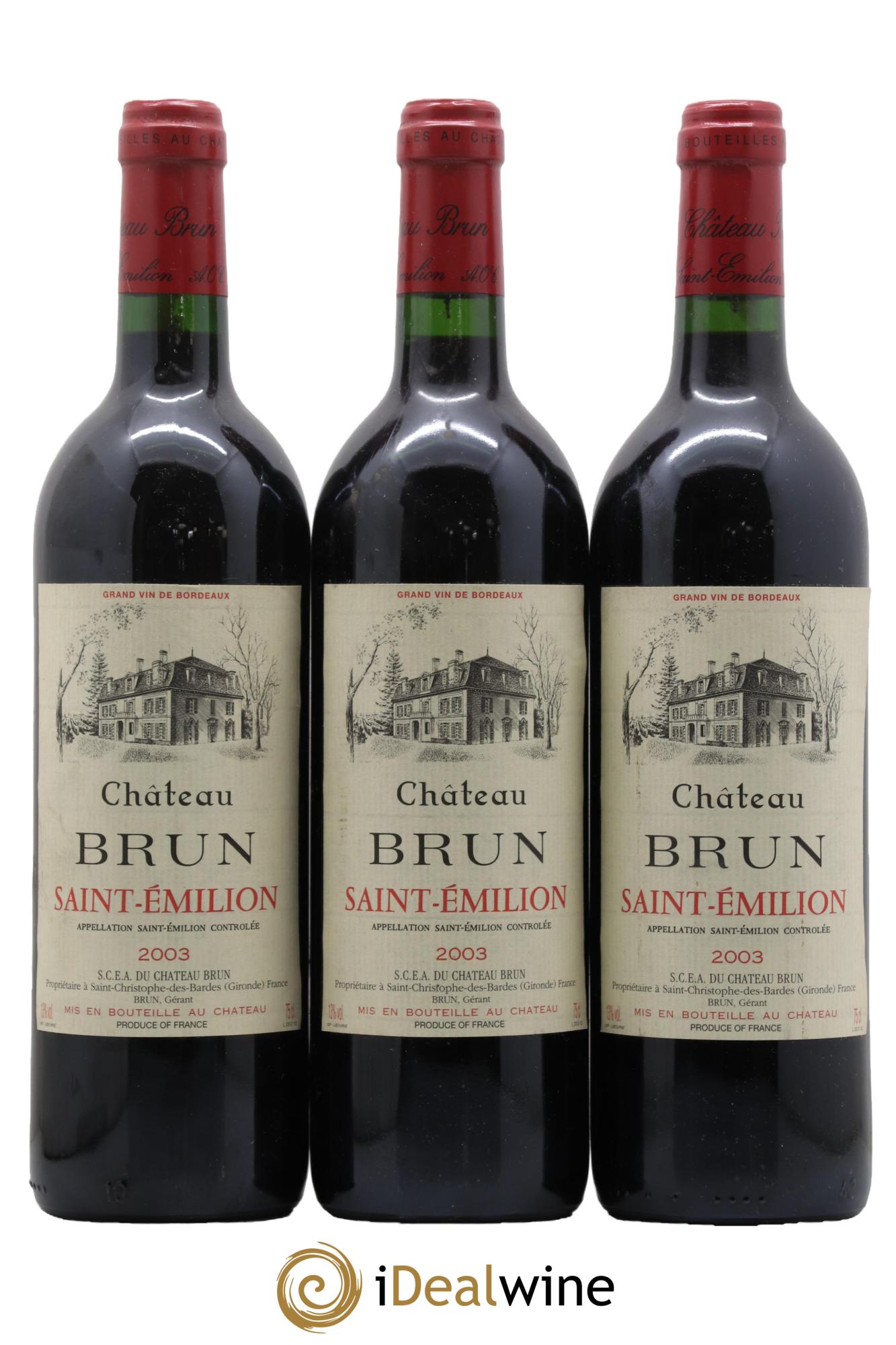 Saint-Émilion Chateau Brun 2003 - Lot de 3 bouteilles - 0