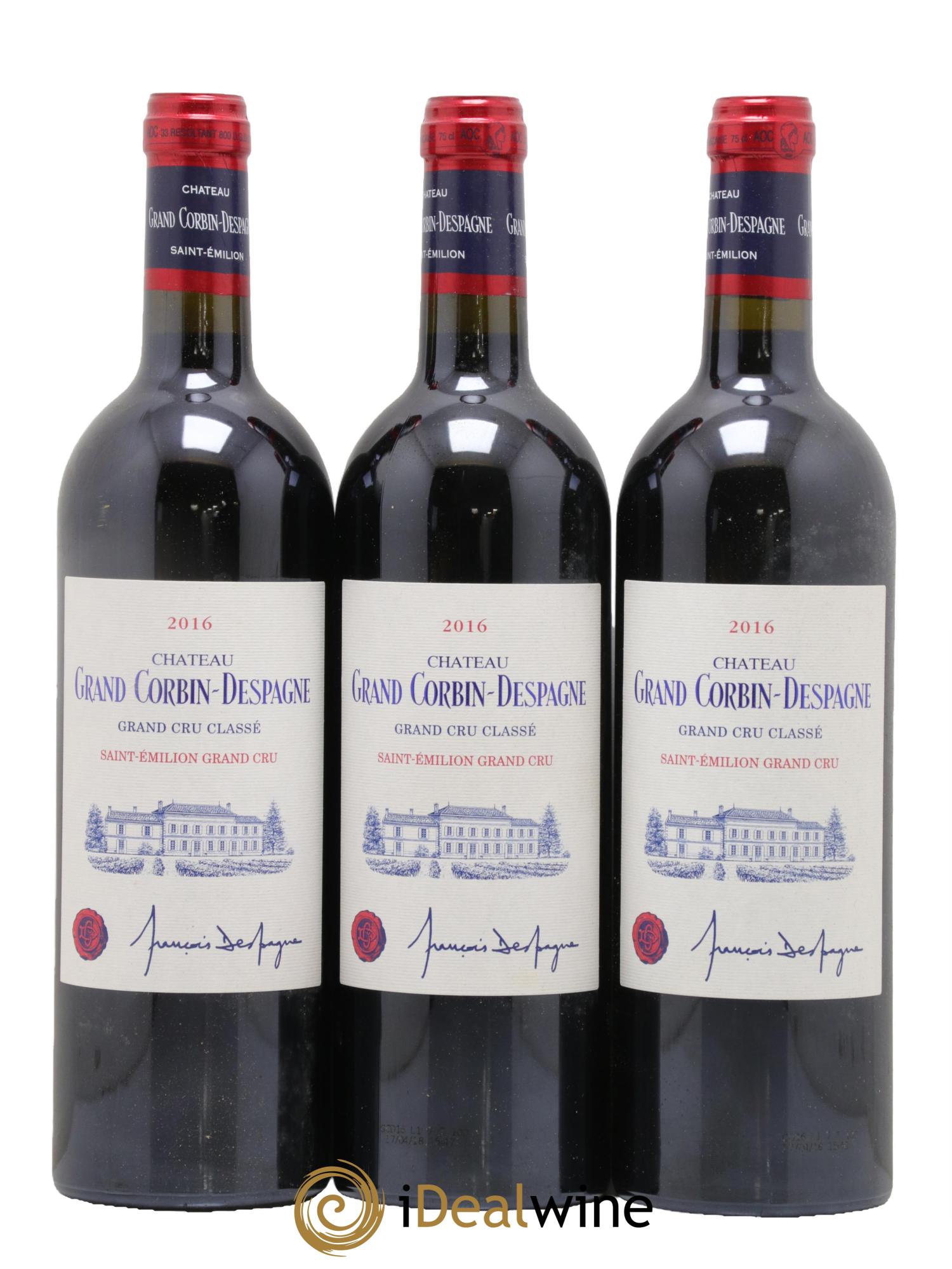 Château Grand Corbin Despagne Grand Cru Classé 2016 - Lot de 3 bouteilles - 0