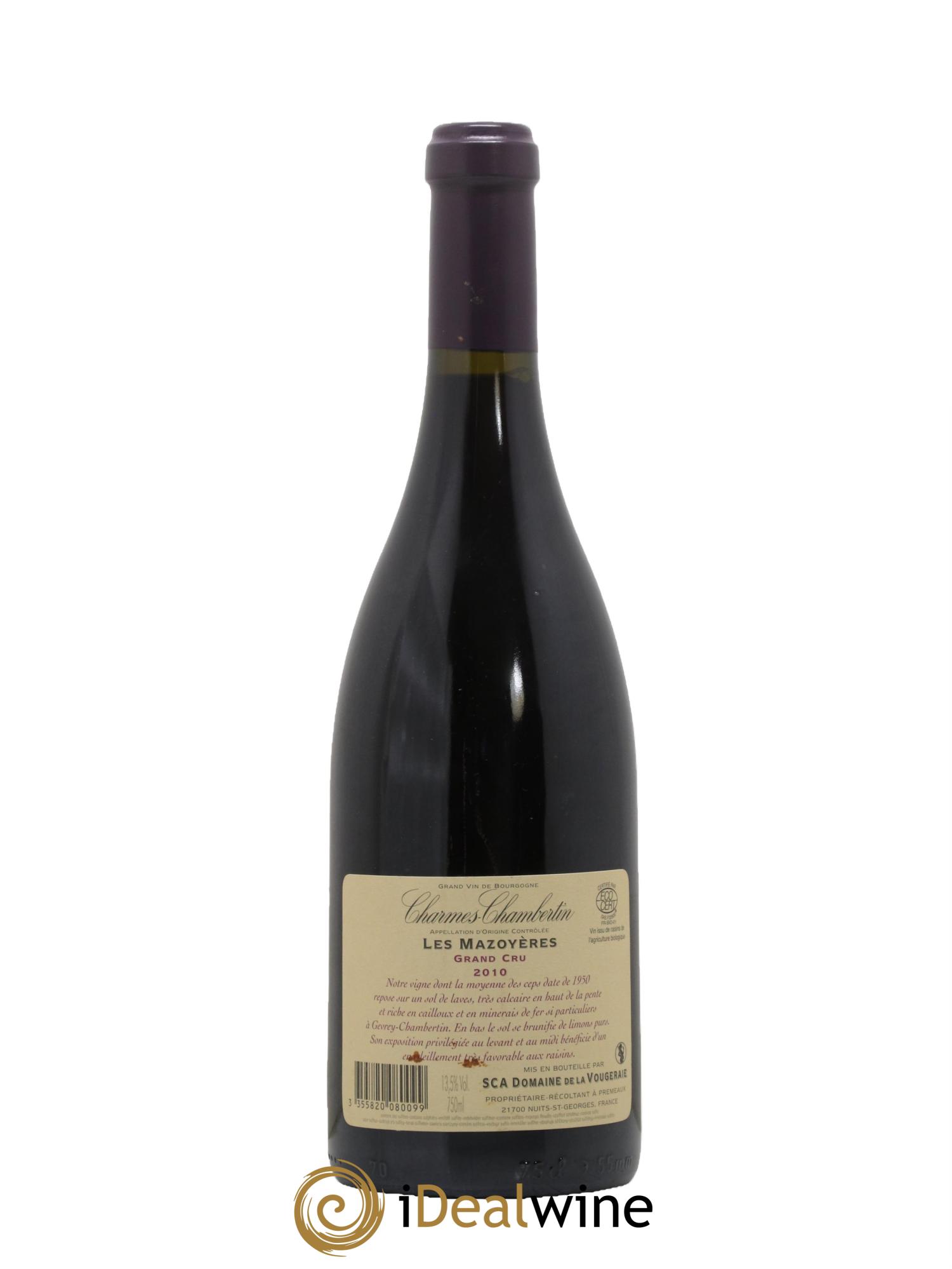 Charmes-Chambertin Grand Cru Les Mazoyères La Vougeraie 2010 - Lotto di 1 bottiglia - 1