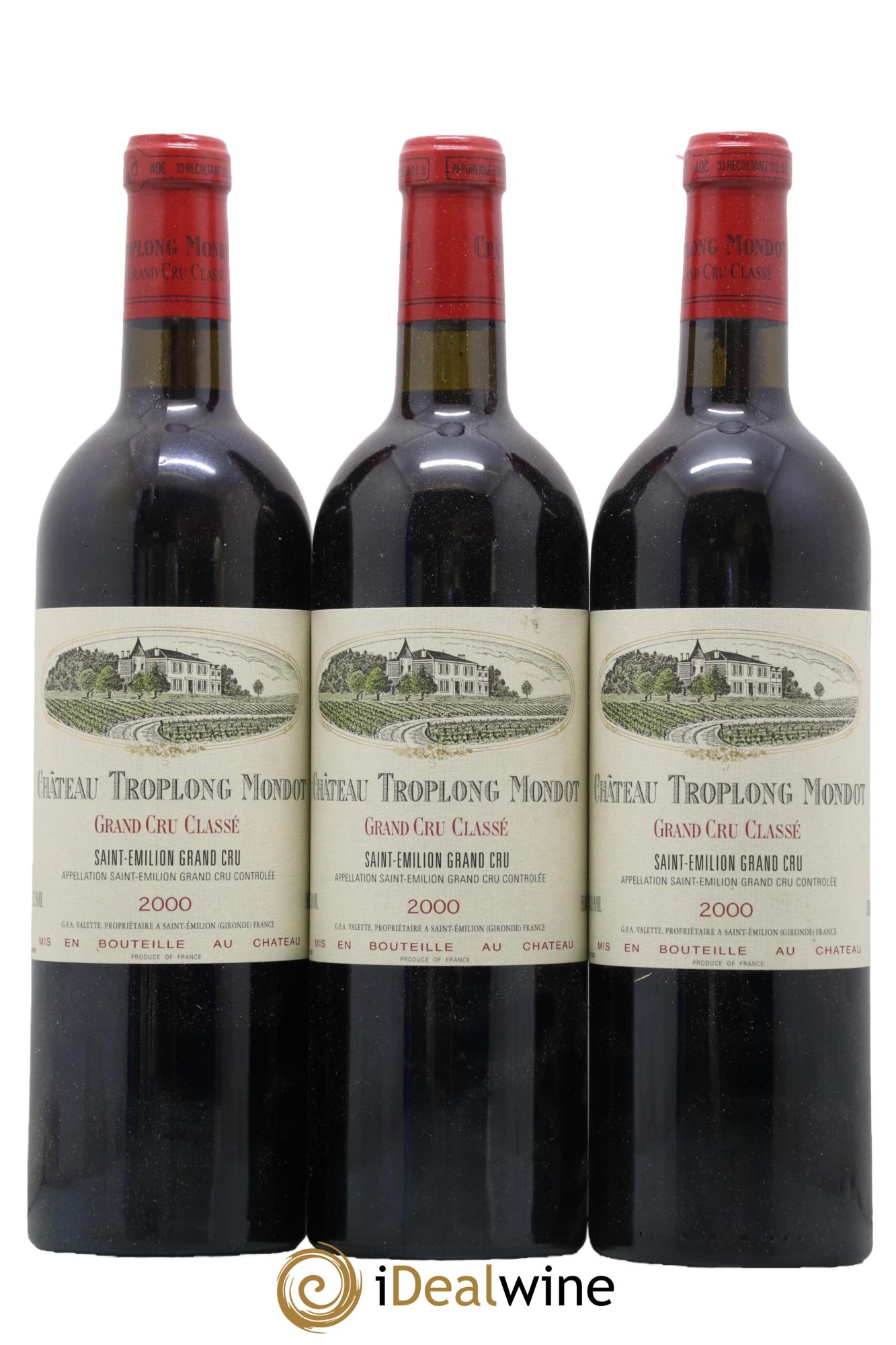 Château Troplong Mondot 1er Grand Cru Classé B 2000 - Lot de 3 bouteilles - 0